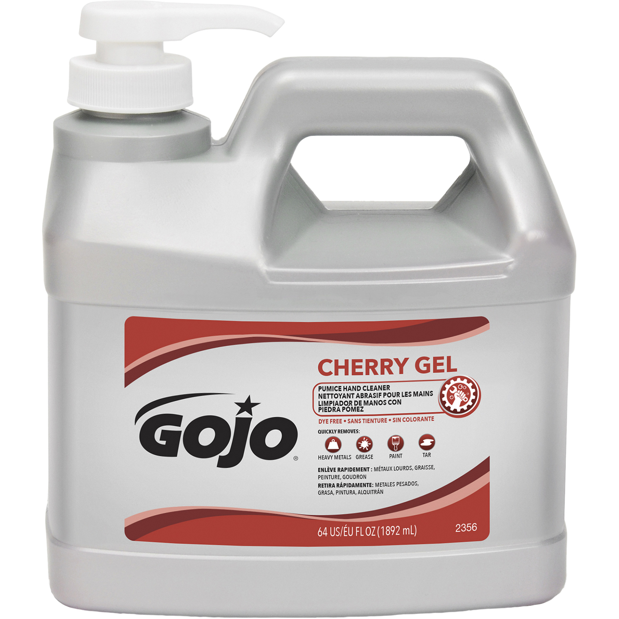 Nettoyant à mains, Gel/Pierre ponce, 1,89 L, Bouteille à pompe, Cerise