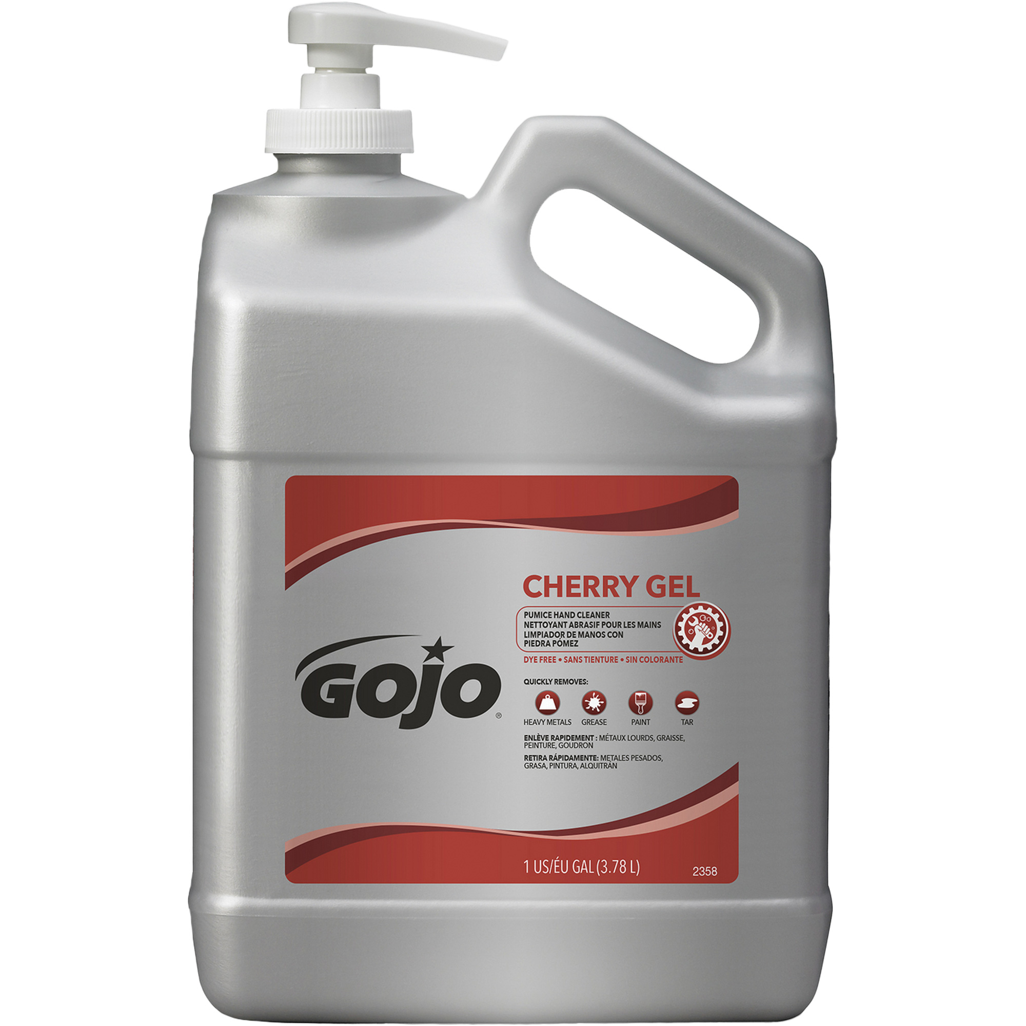 Nettoyant à mains, Gel/Pierre ponce, 4,5 L, Bouteille à pompe, Cerise