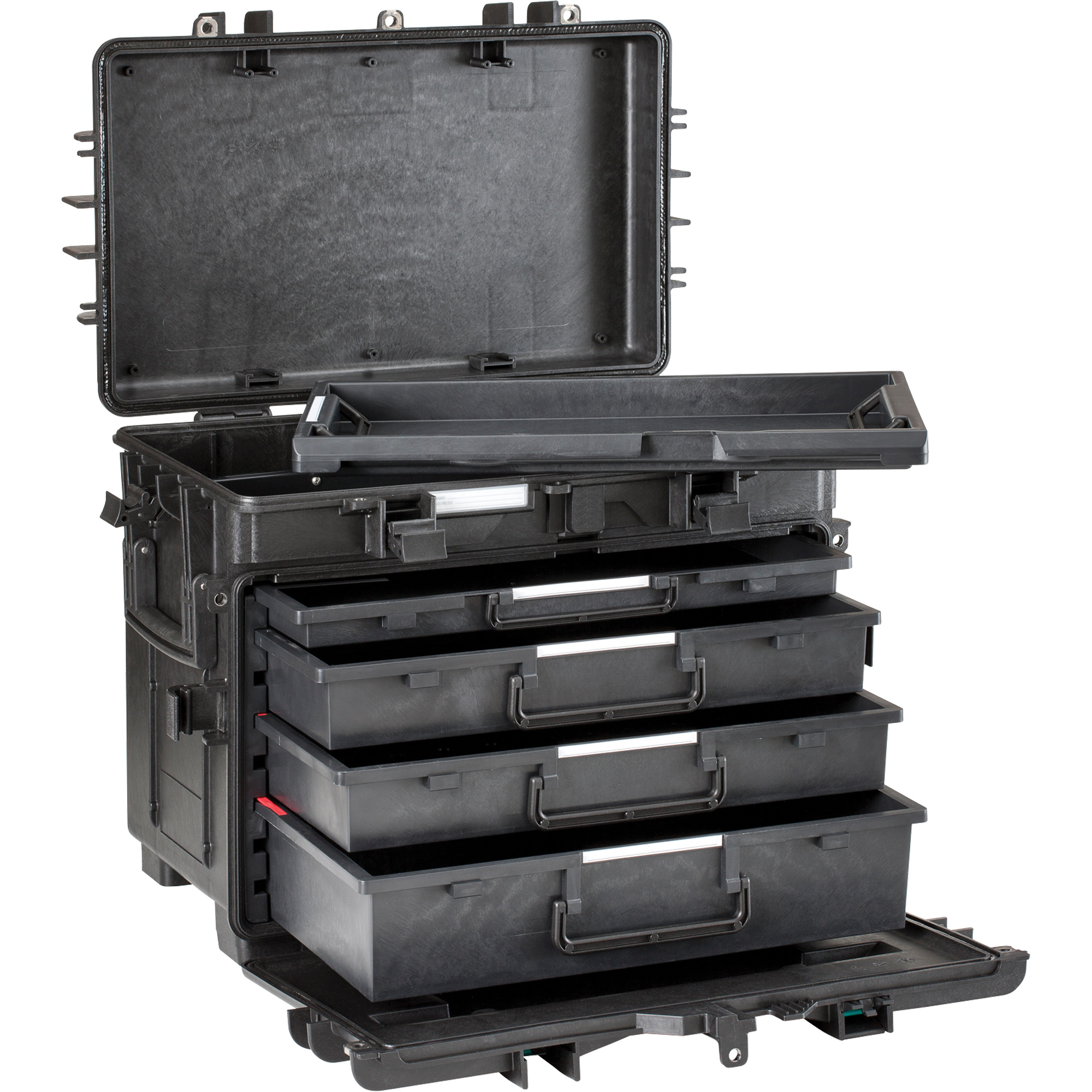 Coffre à outils militaire mobile avec tiroirs, 4 tiroirs, 22-4/5" la x 15" p x 18" h, Noir