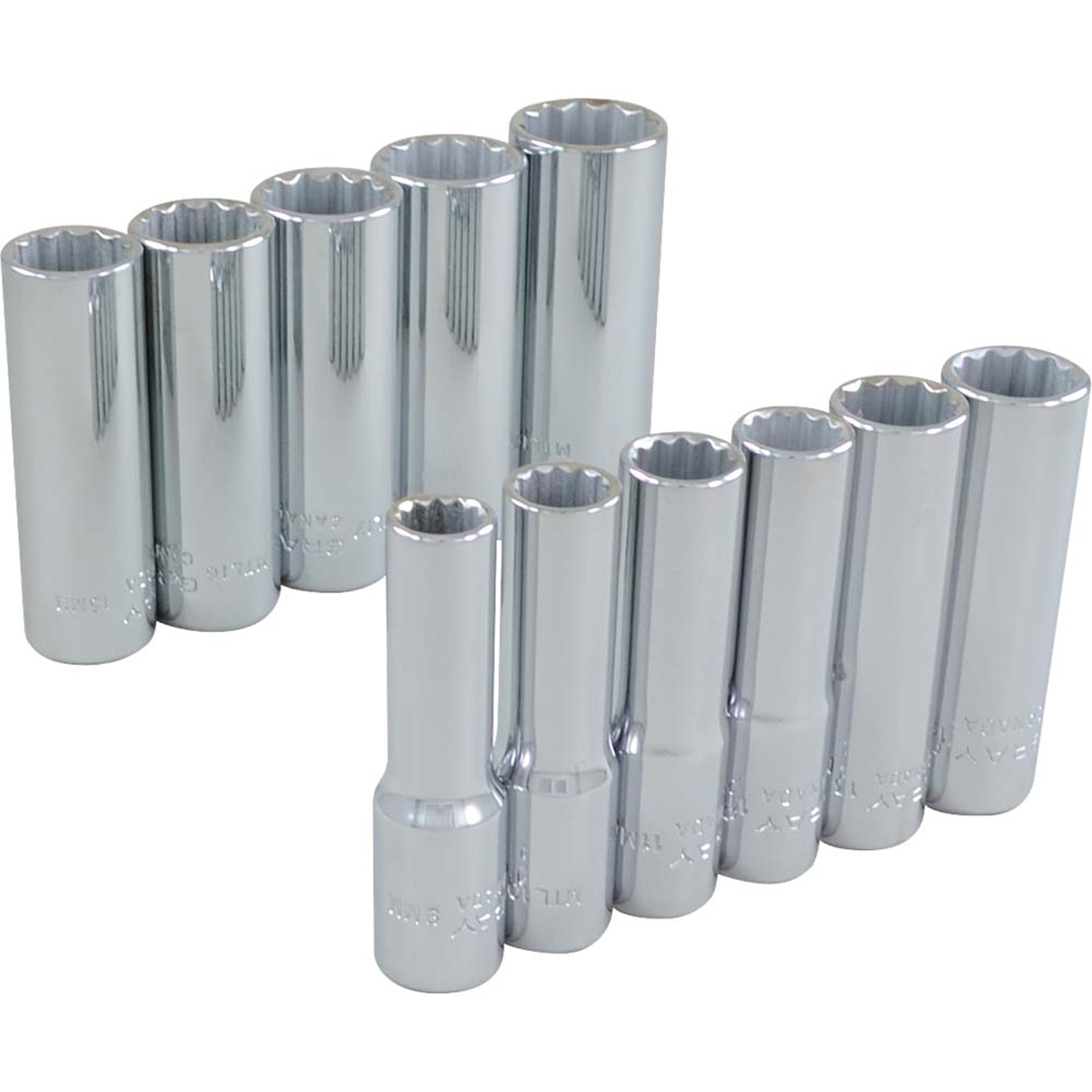 Jeu de douilles, 11 Mcx, Prise de 3/8", Profond