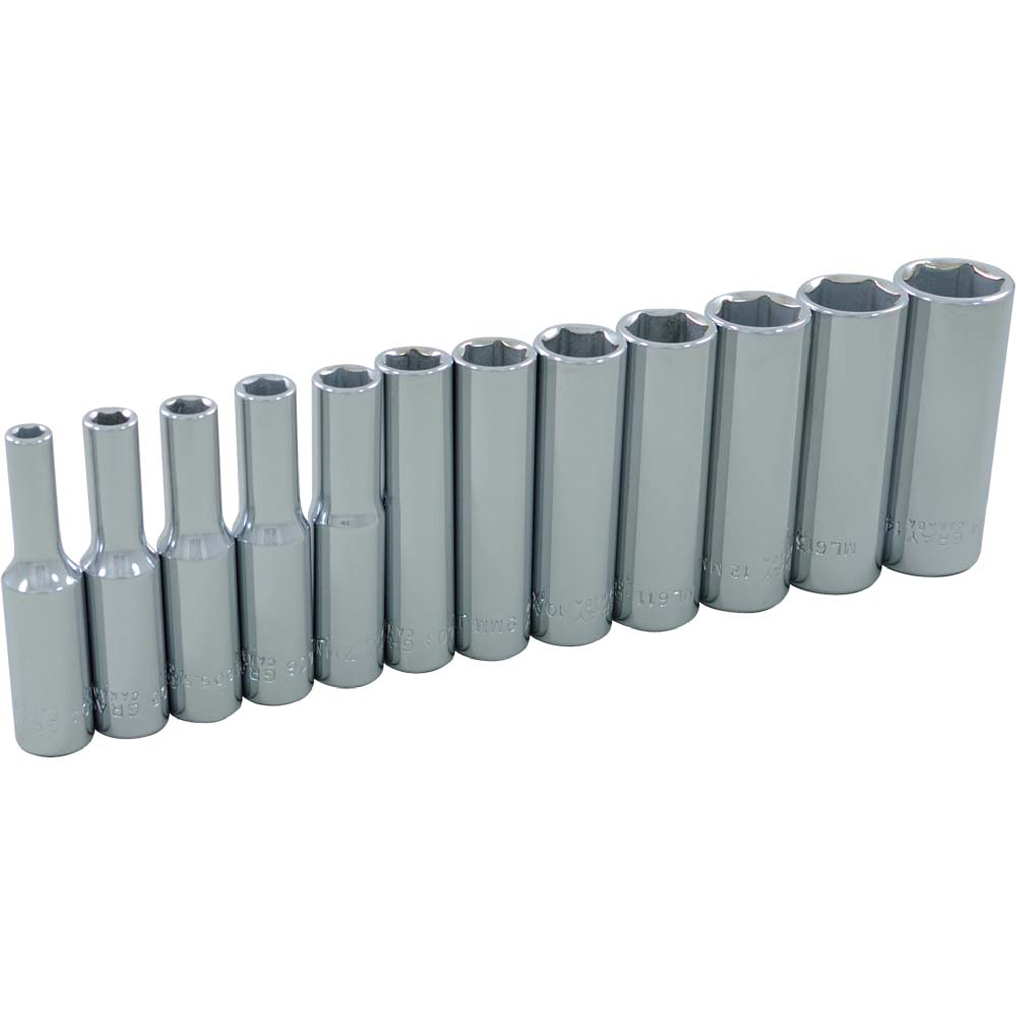 Jeu de douilles, 12 Mcx, Prise de 1/4", Profond