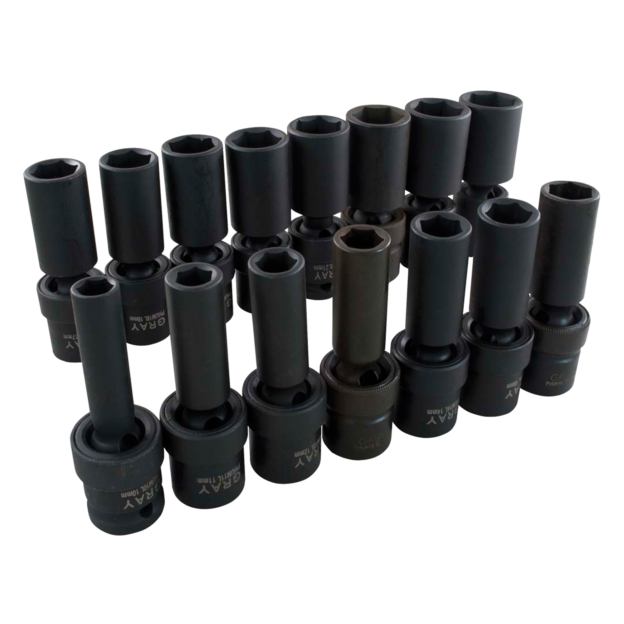 Jeu de douilles à joint universel, 15 Mcx, Chocs, Prise de 1/2", Profond