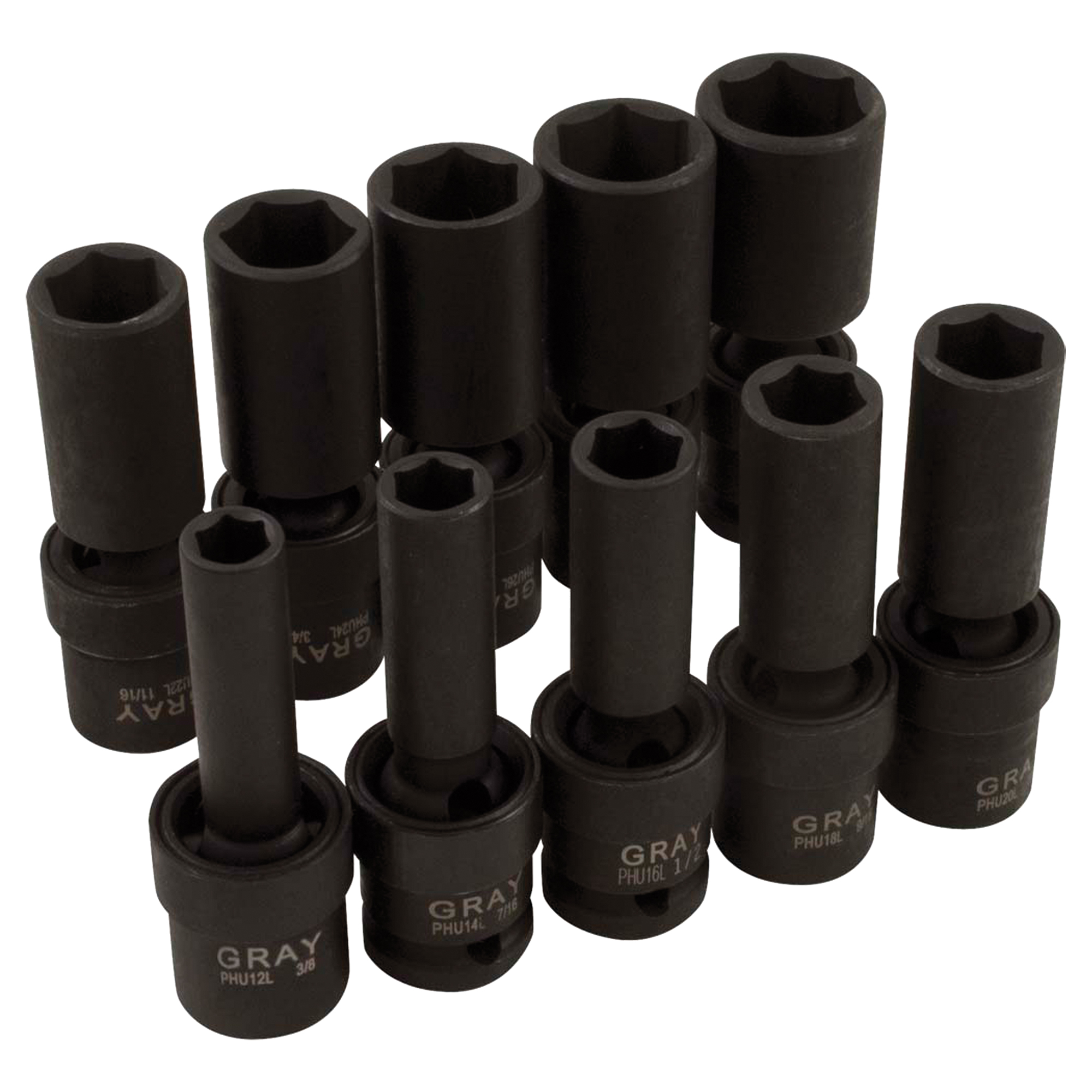 Jeu de douilles cardan, 10 Mcx, Chocs, Prise de 1/2", Profond