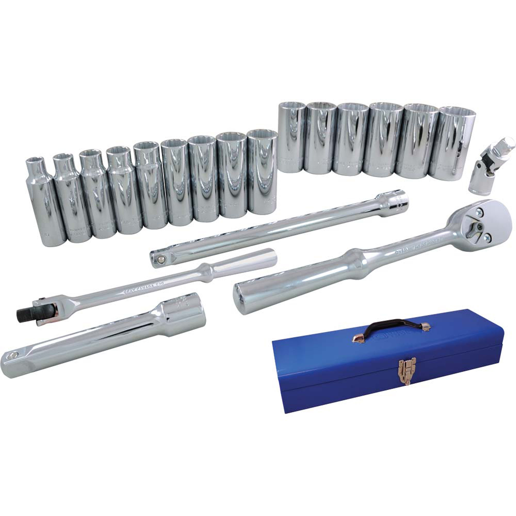 Jeu de douilles et accessoires, 20 Mcx, Prise de 1/2", Profond
