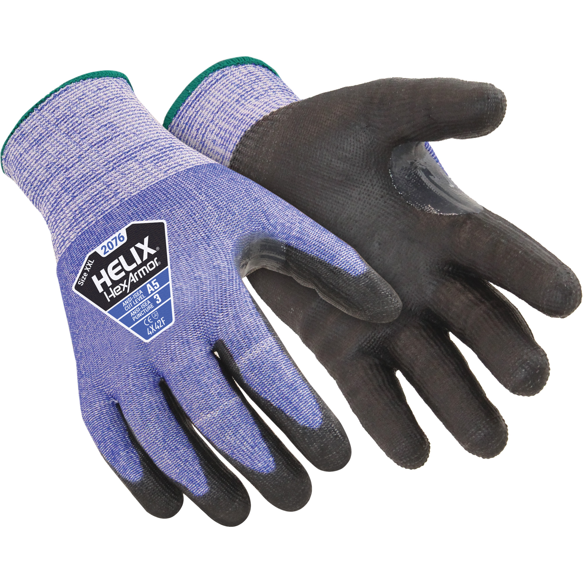 Gants avec revêtement 2076 Helix, Taille 12/3T-Grand, Calibre 13, Revêtement Polyuréthane, Enveloppe en PEHP, ANSI/ISEA 105 niveau 5