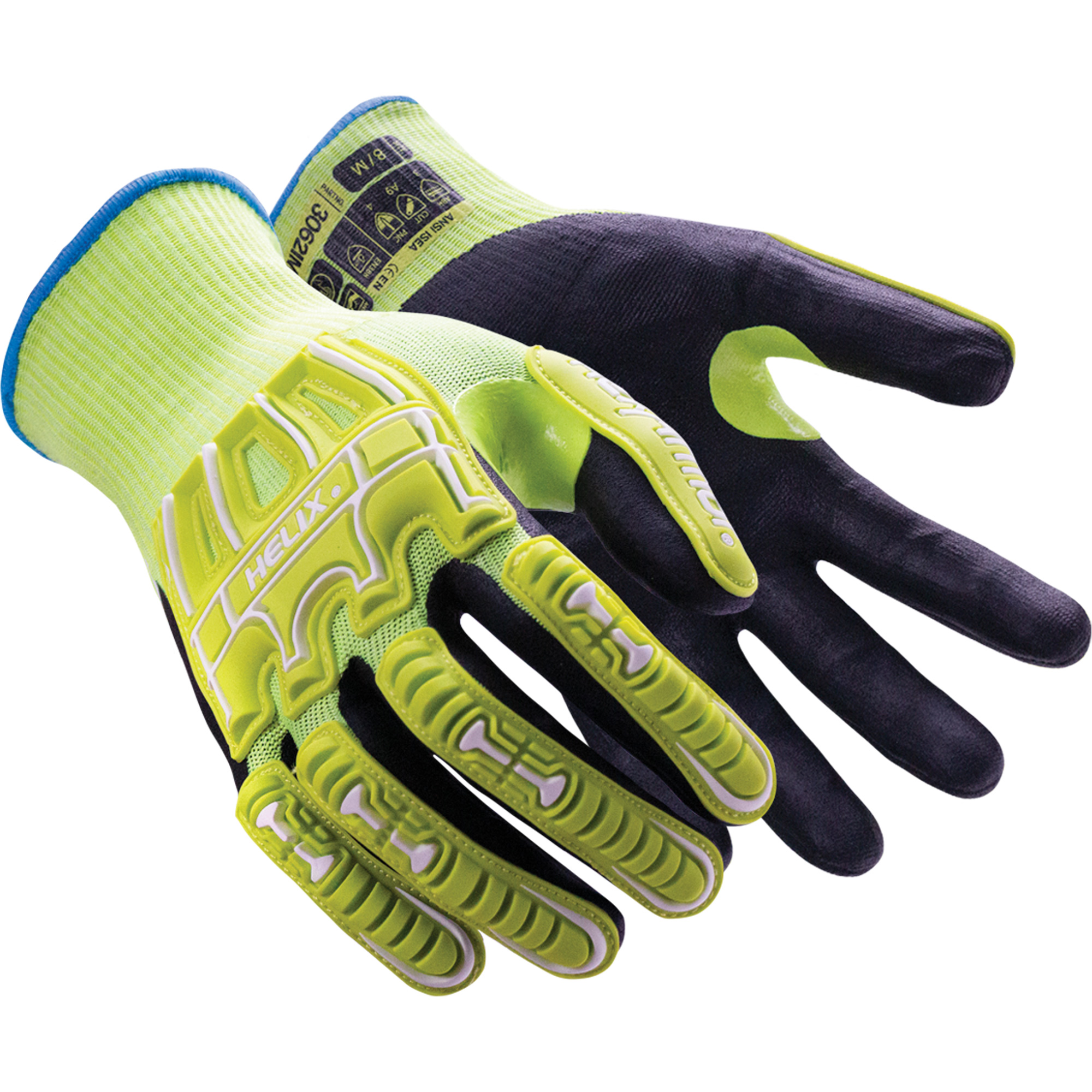 Gants résistants aux chocs HelixMD 3062IMP, 10/T-Grand, Paume en Mousse de nitrile, Poignet Élastique/Poignet en tricot