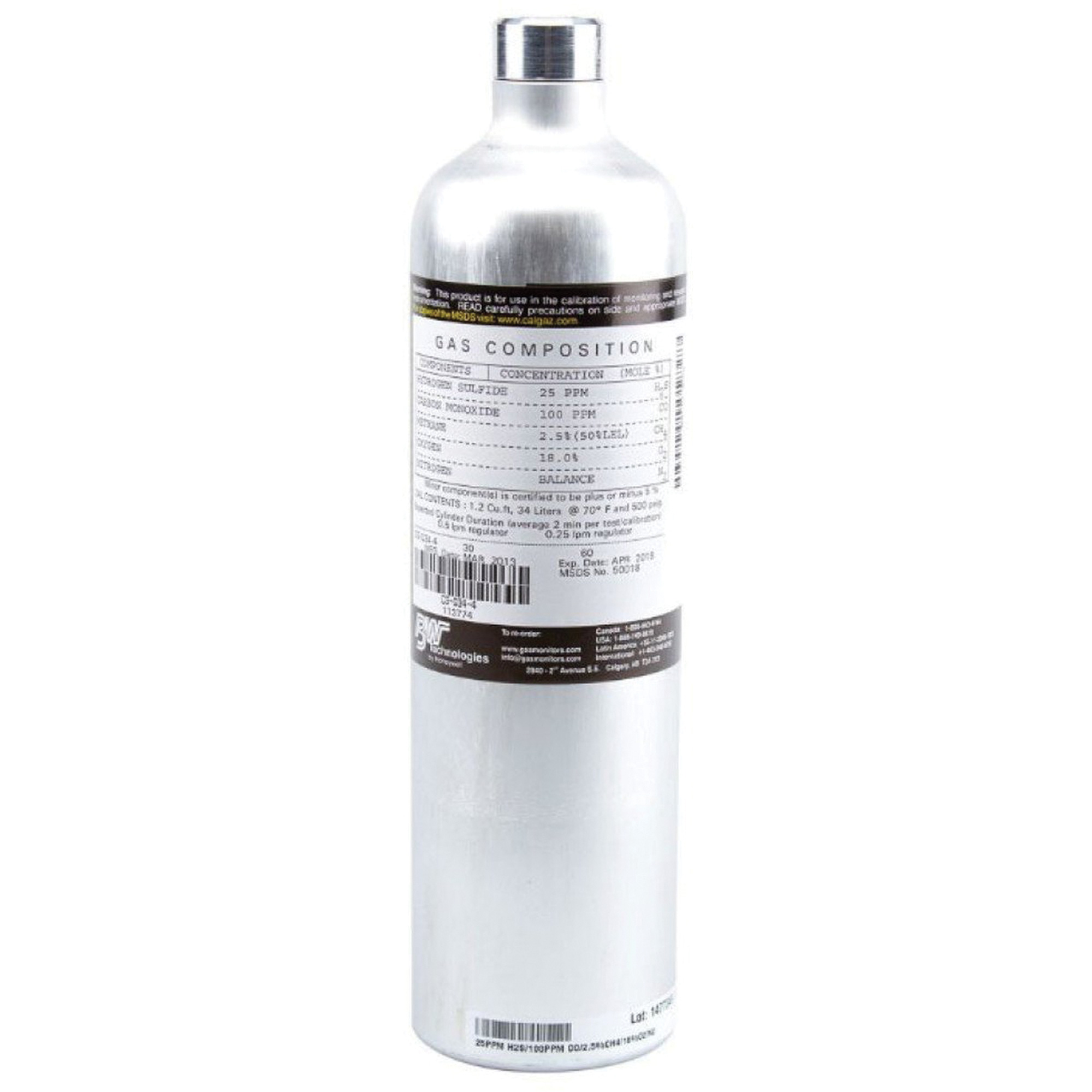 Bouteille de gaz pour test d'étalonnage, 1 Mélange de gaz, CO, 103 litres