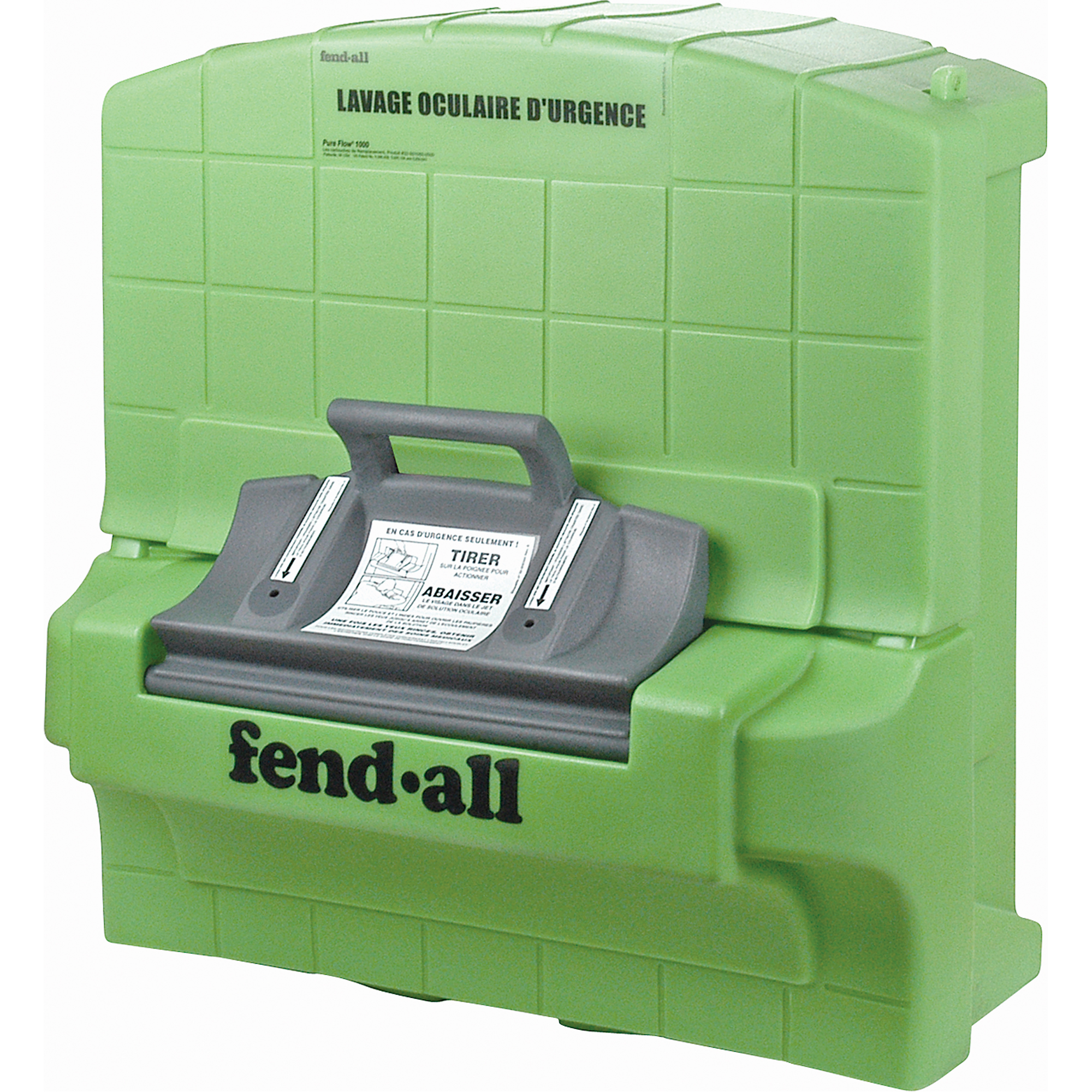 Directives en français pour poste de douche oculaire Fendall Pure Flow 1000MD, Alimenté par gravité, Capacité 7 gal., Conformité ANSI Z358.1