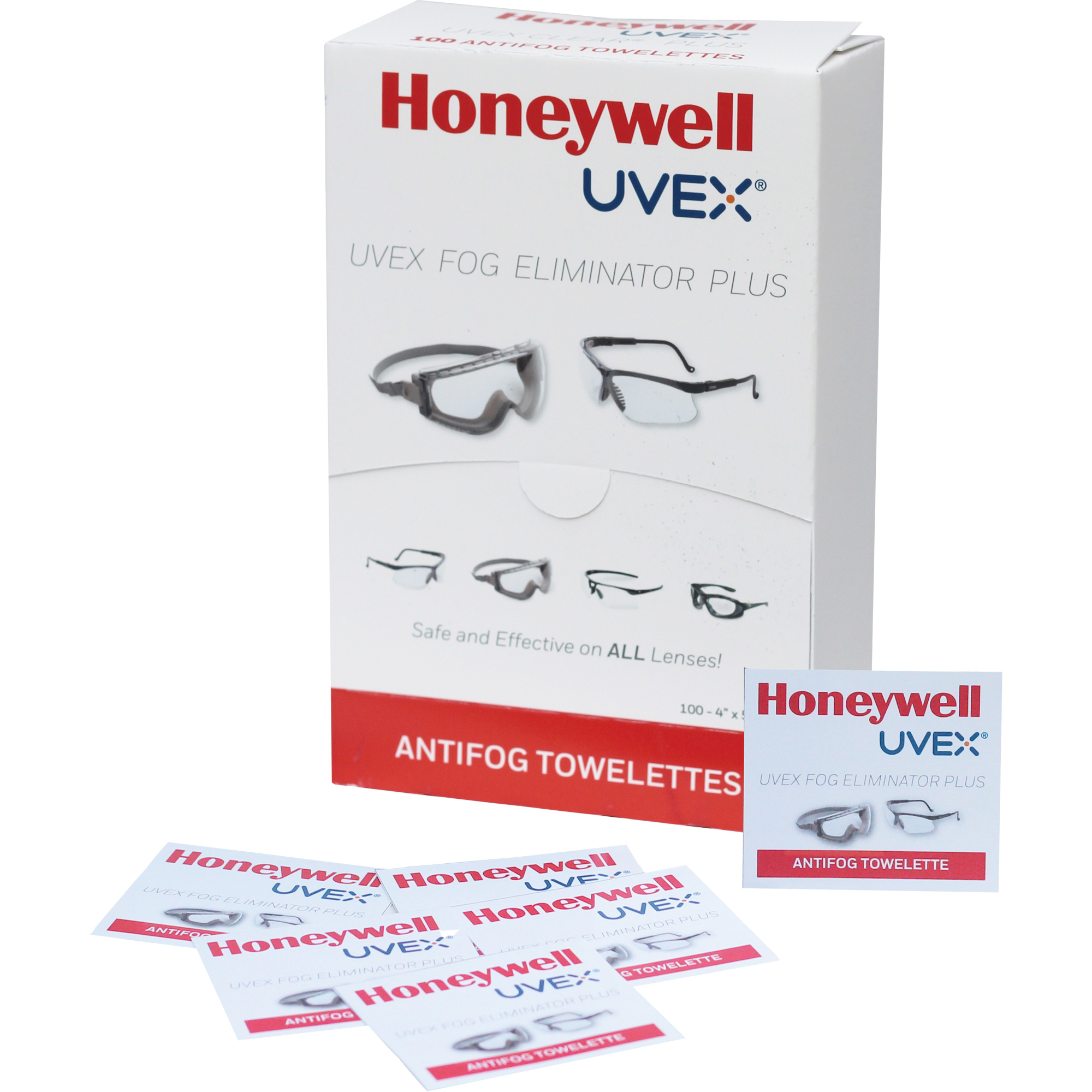 Lingettes antibuée pour lunettes UvexMD Fog Eliminator Plus, 4" x 5", Paquet de 100