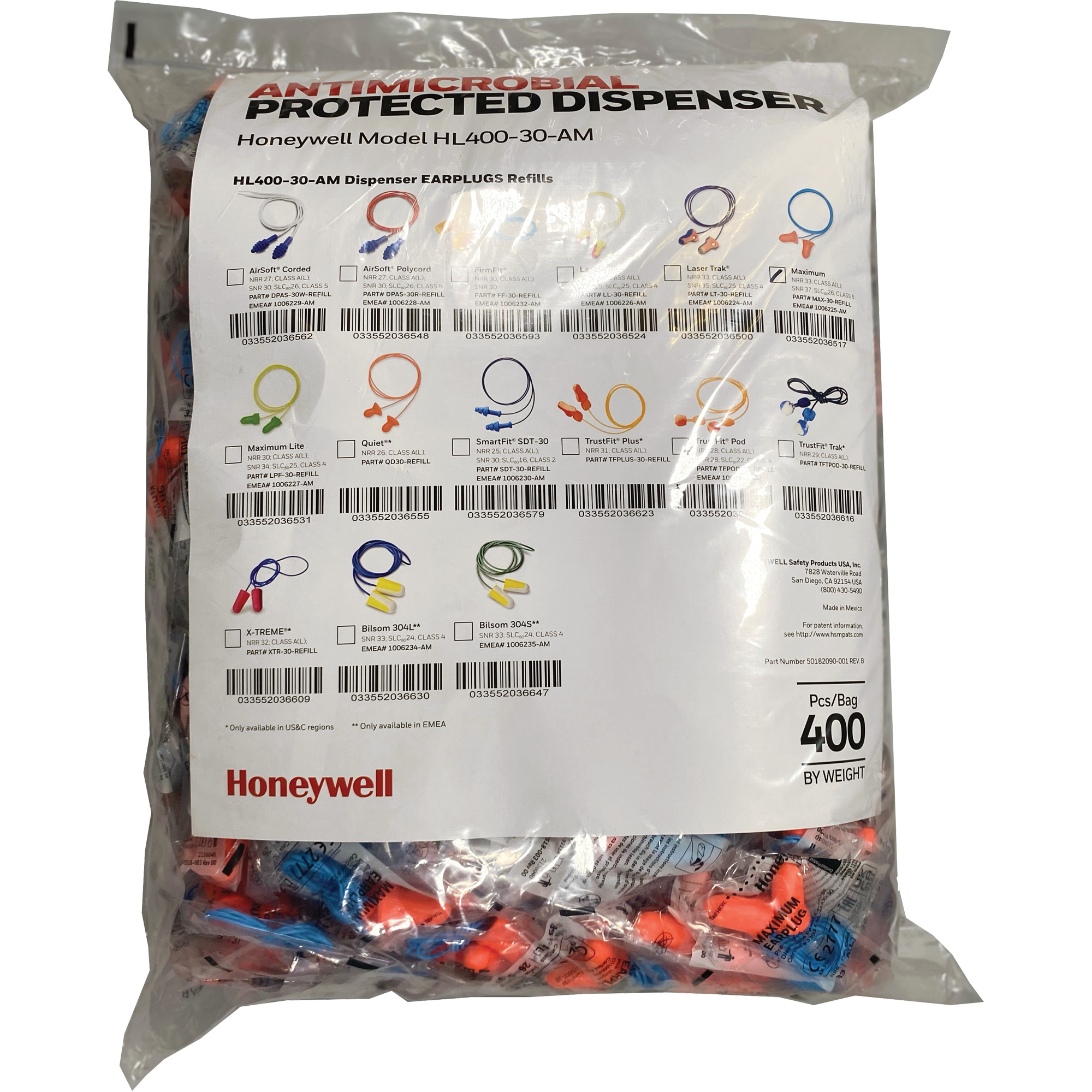 Recharge de bouchons d’oreille Max-30 pour le distributeur HL400, Vrac - Sac en poly, Avec cordon