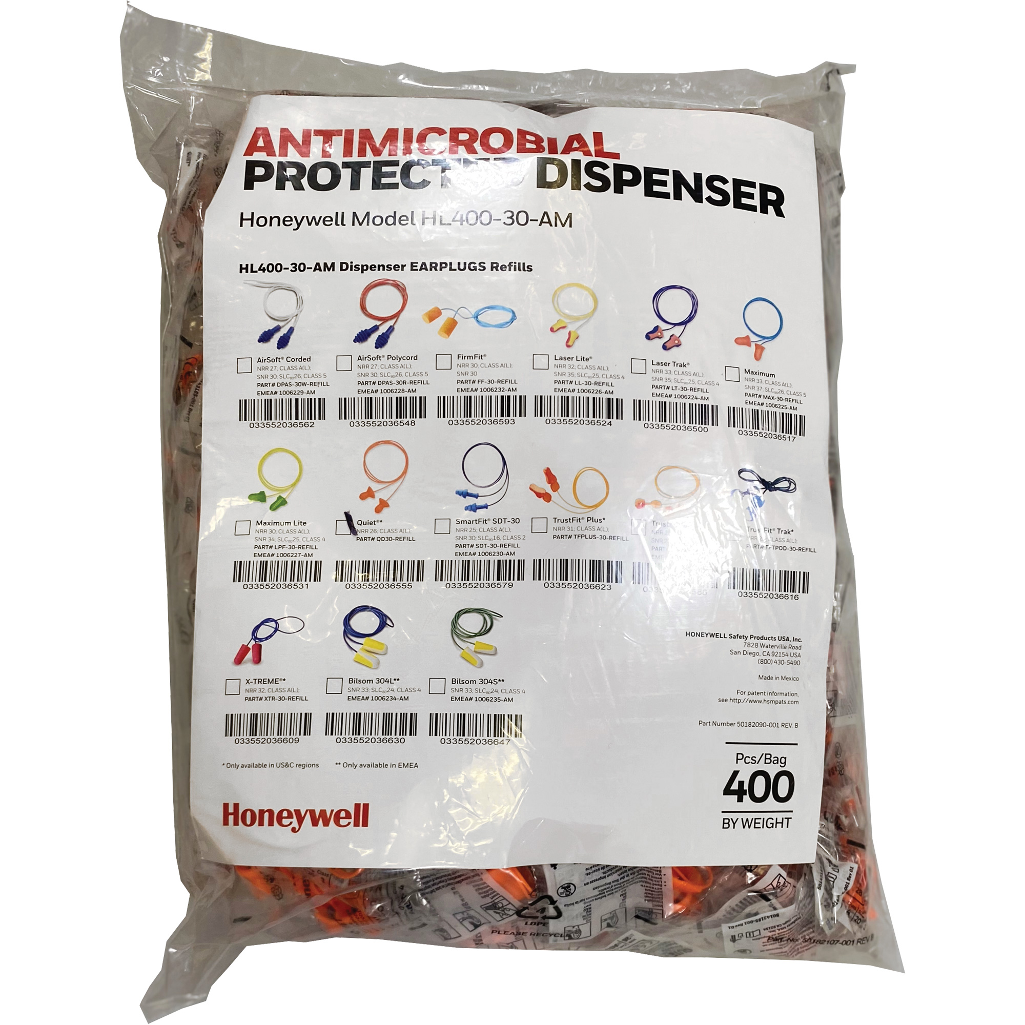 Recharge de bouchons d’oreille QD30 pour le distributeur HL400, Vrac - Sac en poly, Avec cordon