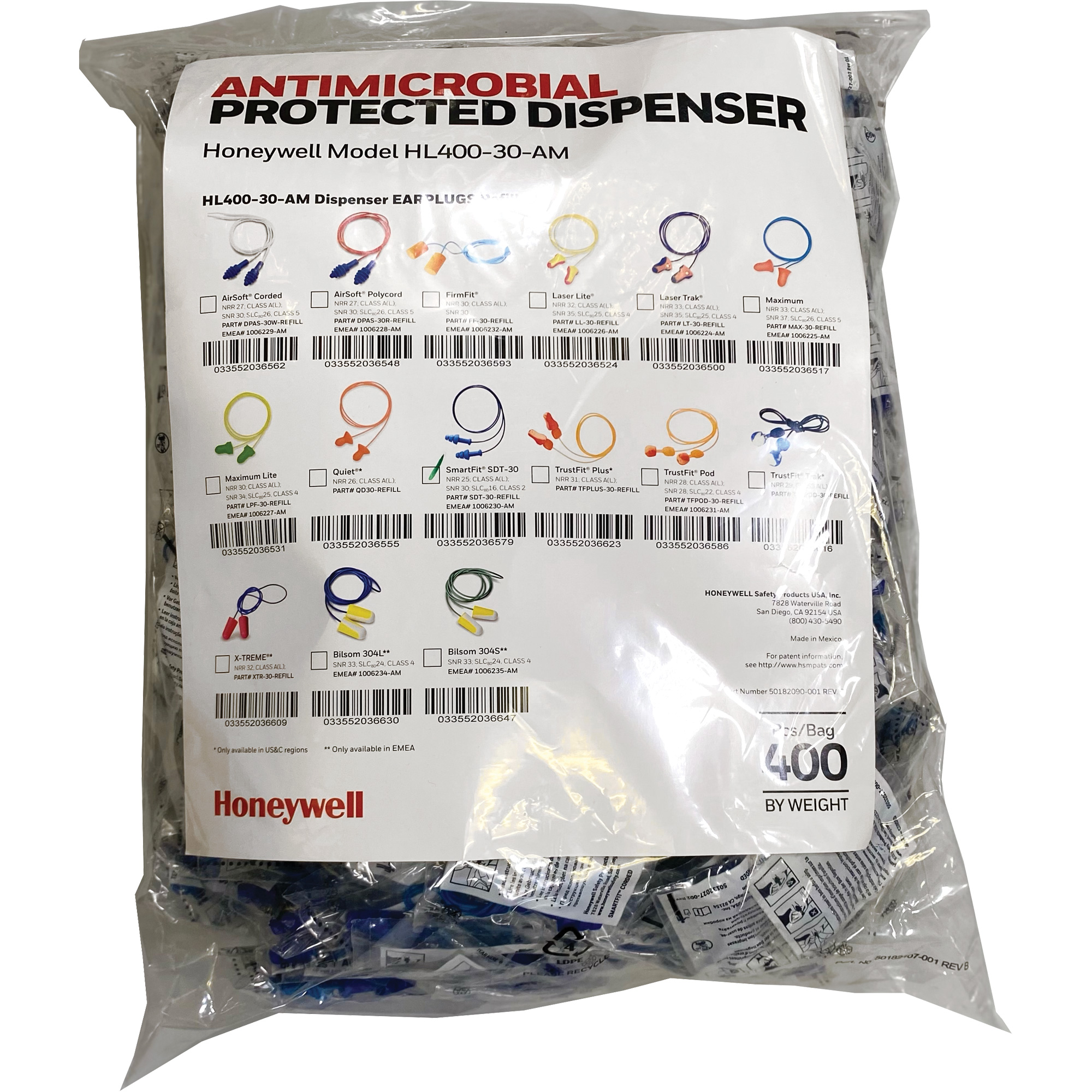 Recharge de bouchons d’oreille SDT-30 pour le distributeur HL400, Vrac - Sac en poly, Avec cordon