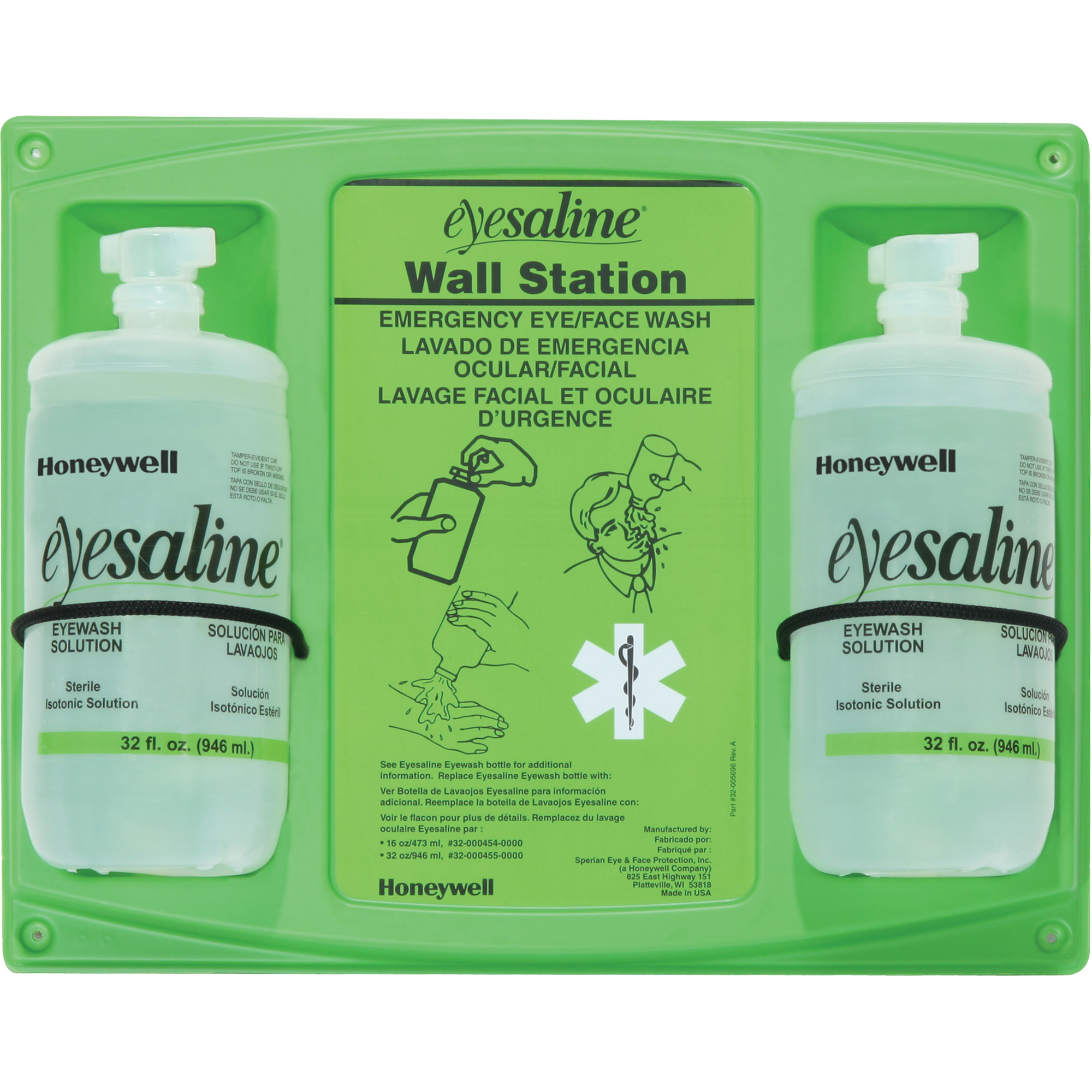 Support mural pour solution saline de douche oculaire, Double