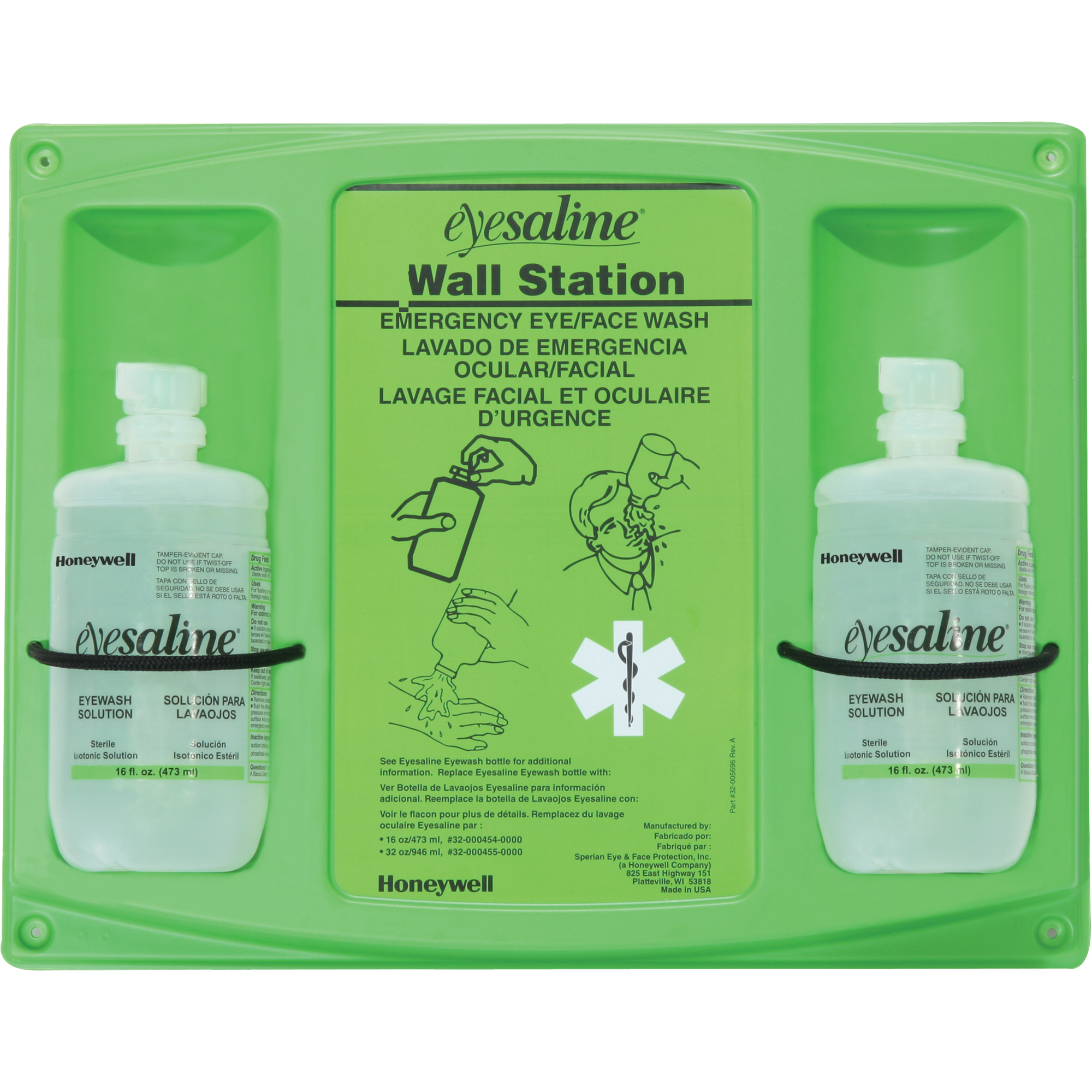 Support mural pour solution saline de douche oculaire, Double