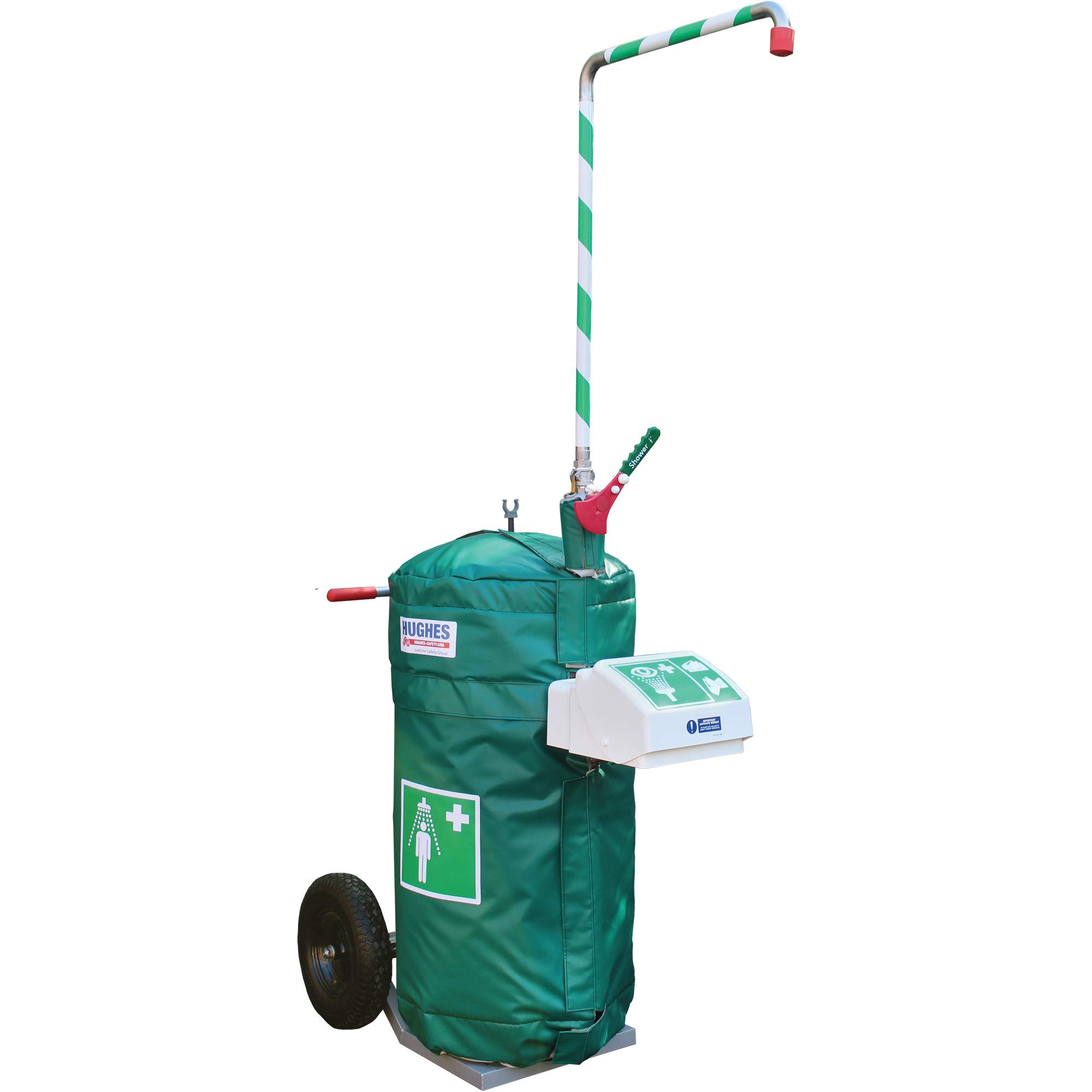 Douche d'urgence isolée, mobile et autonome avec douche oculaire et faciale, Capacité 30 gal., Conformité Aucune