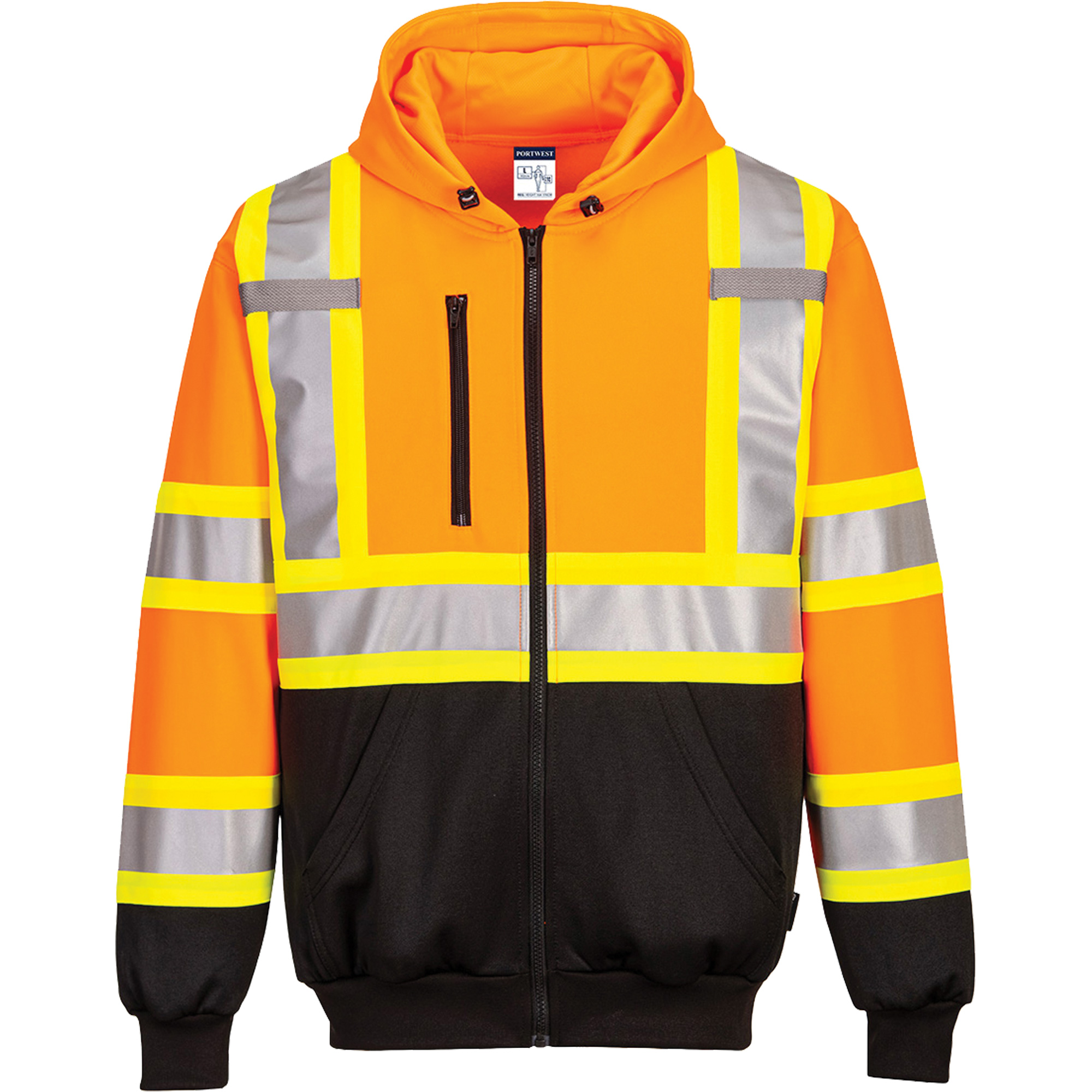 Chandail de sécurité à capuchon avec bandes contrastantes, 5T-Grand, Noir/Orange haute visibilité