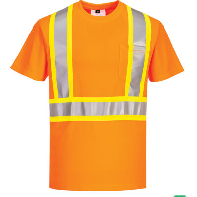 T-shirt de sécurité à bandes contrastantes, Polyester, 2T-Grand, Orange haute visibilité