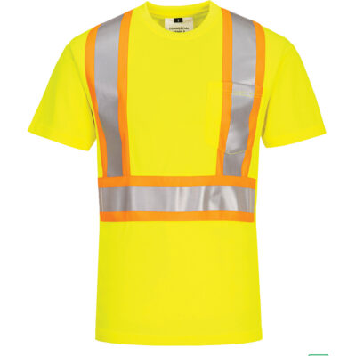 T-shirt de sécurité à bandes contrastantes, Polyester, 5T-Grand, Jaune lime haute visibilité