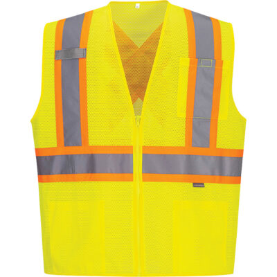 Veste de sécurité à bandes contrastantes, Jaune lime haute visibilité, 5T-Grand, Polyester