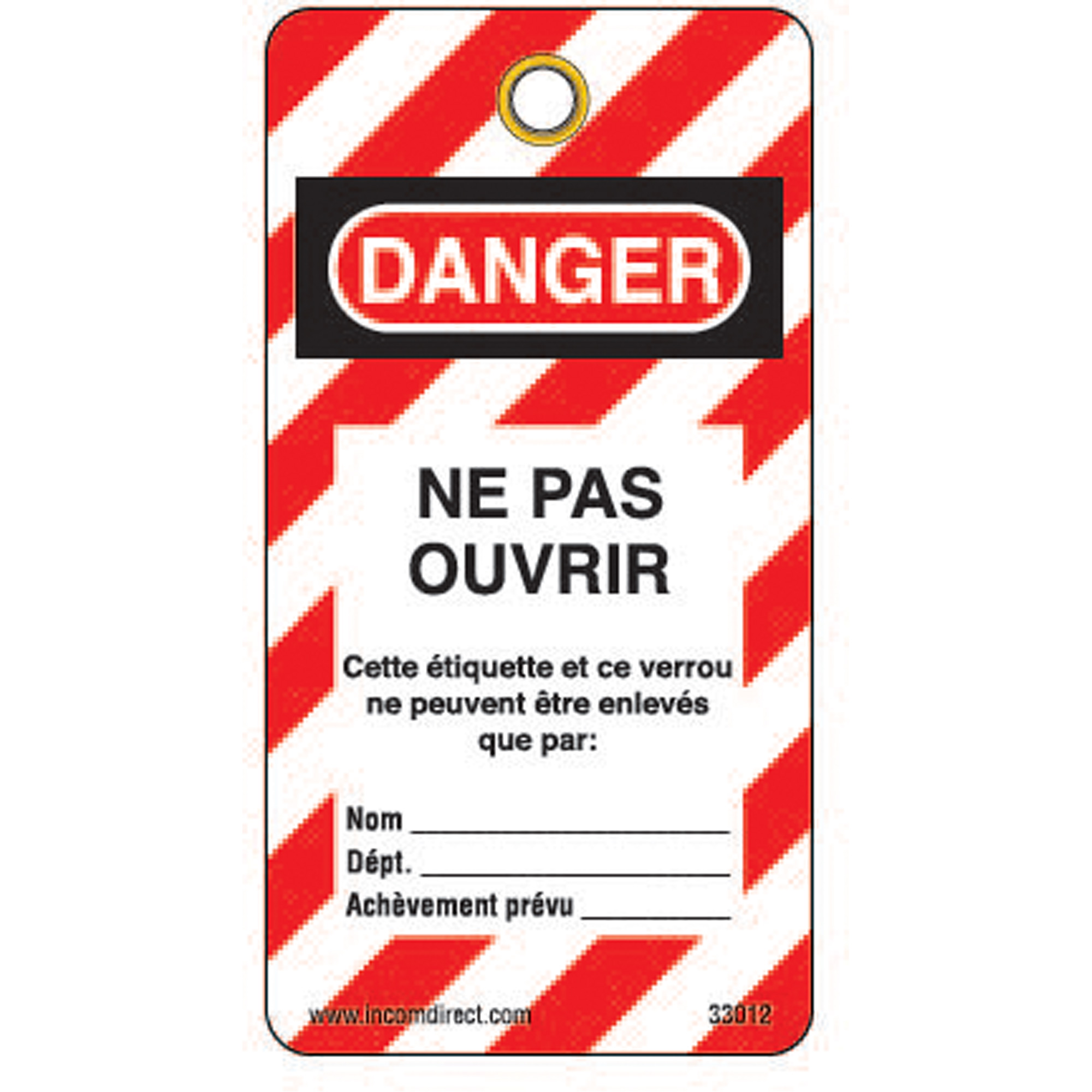 Étiquettes de verrouillage, Plastique, 3" la x 5-3/4" h, Français