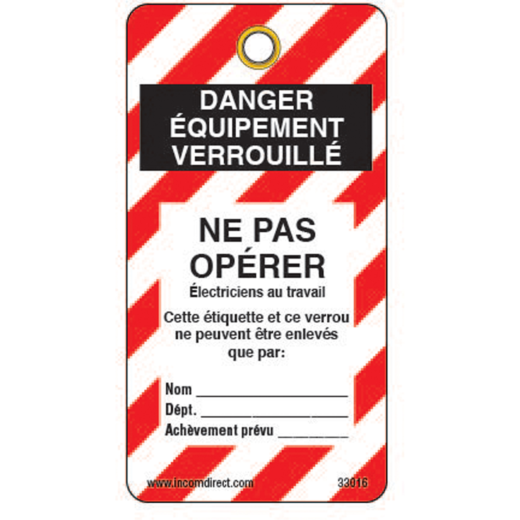 Étiquettes de verrouillage, Plastique, 3" la x 5-3/4" h, Français