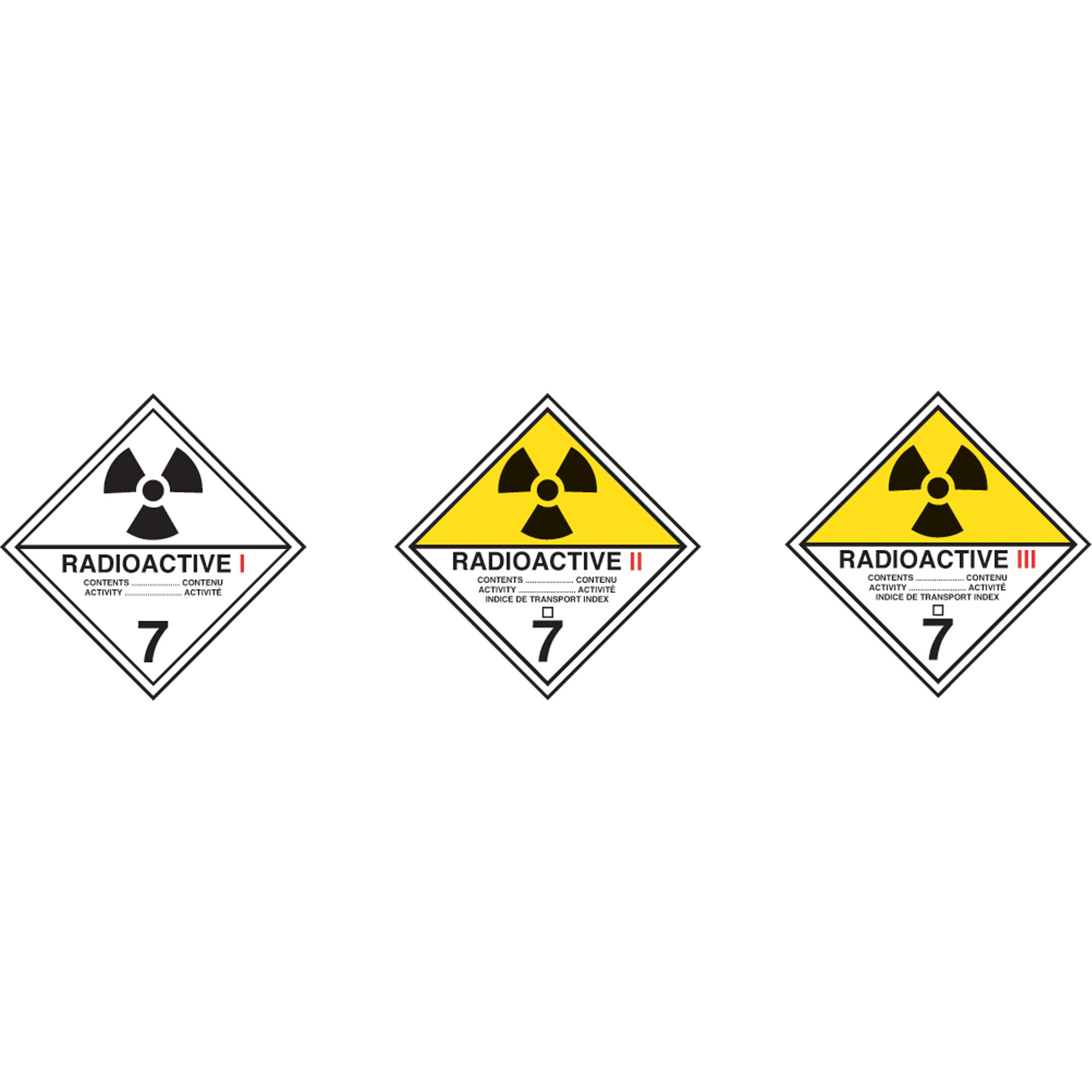 Étiquettes d'expédition TMD, Classe 7, Radioactif I, Papier