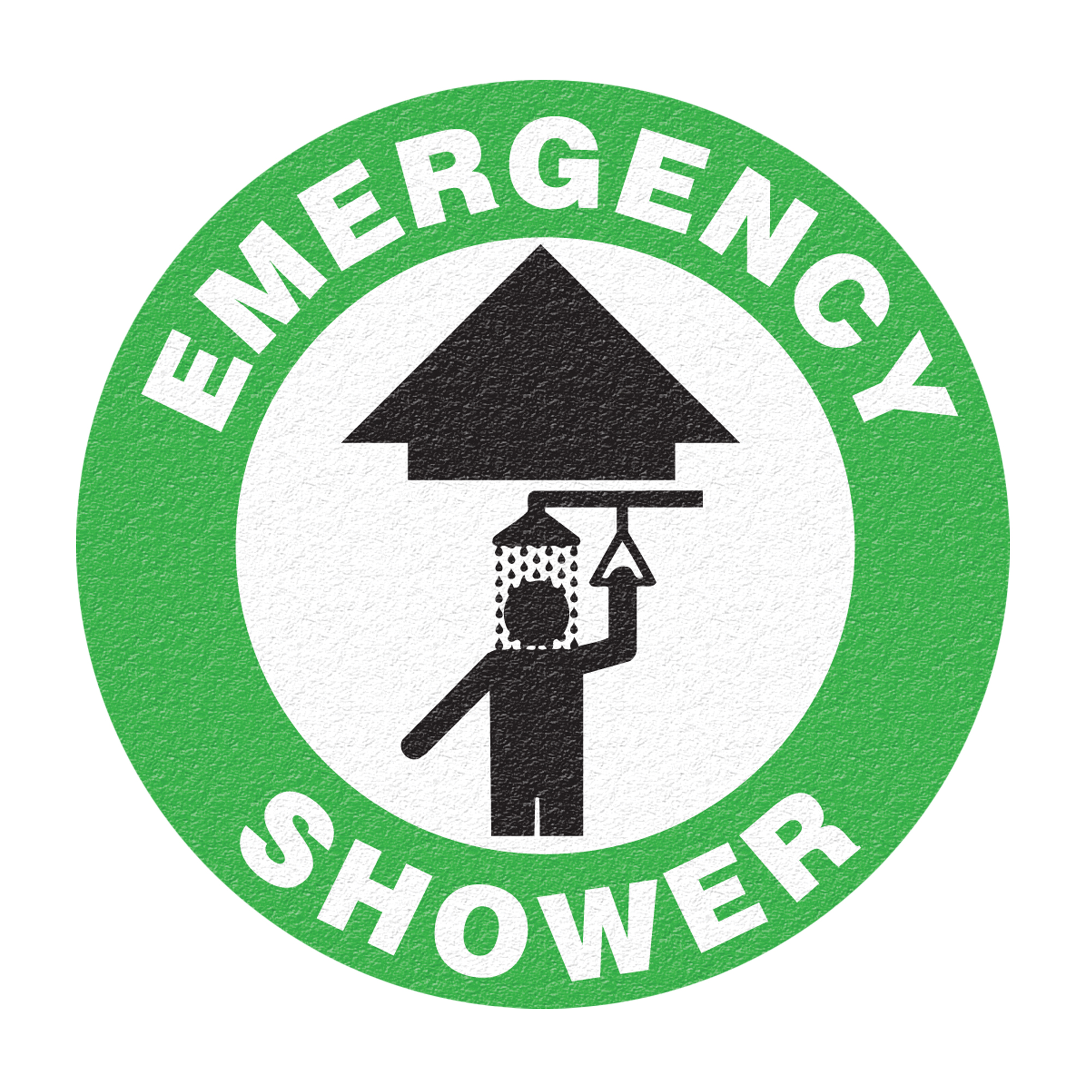 Panneau de signalisation au sol « Emergency Shower », Adhésif, Anglais avec pictogramme