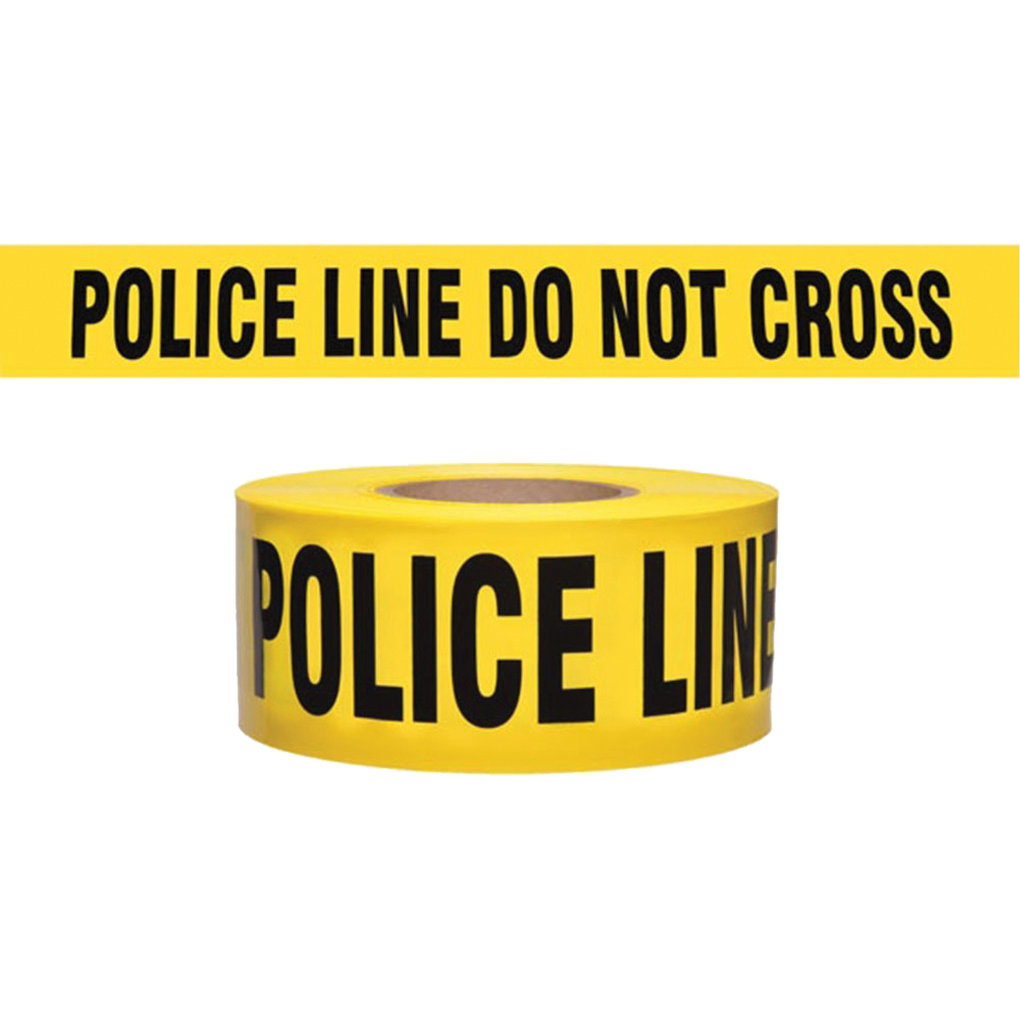 Ruban pour barricade de calibre entrepreneur "Police Line Do Not Cross", Anglais, 3" la x 1000' lo, 2 mils, Noir sur jaune