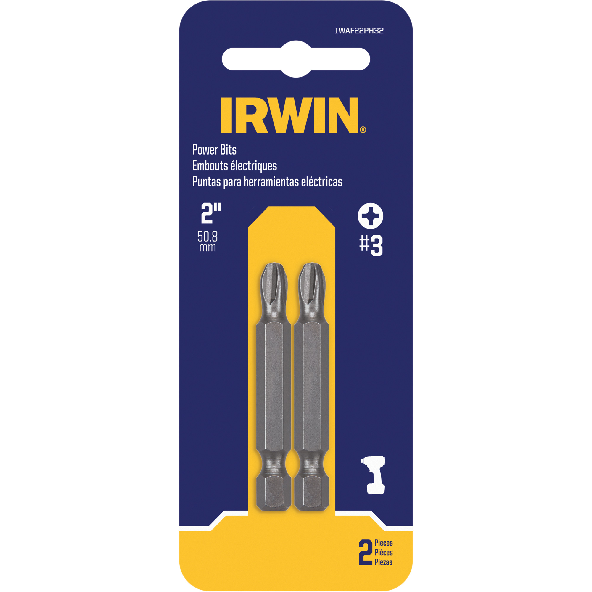 Embouts pour outils électriques, Phillips, Embout #3, Prise 1/4", Longueur 2"
