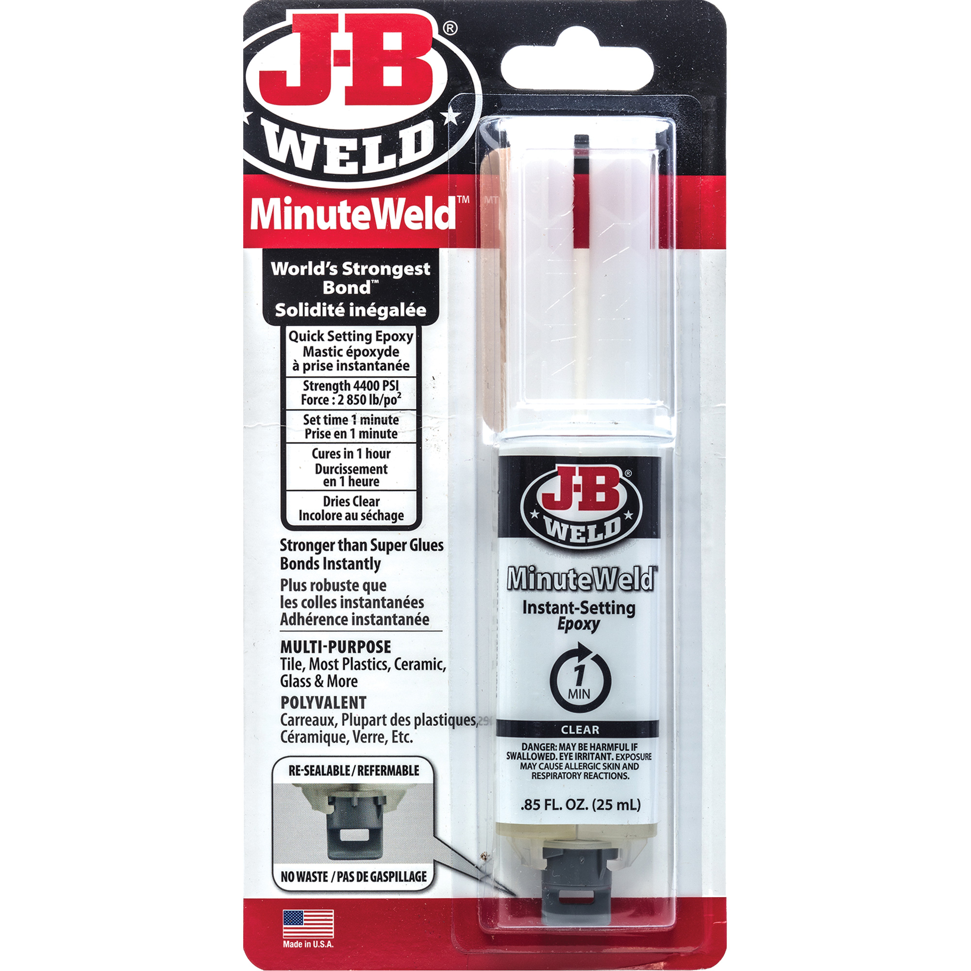Adhésif MinuteWeld, 25 ml, Seringue, Deux composants, Transparent