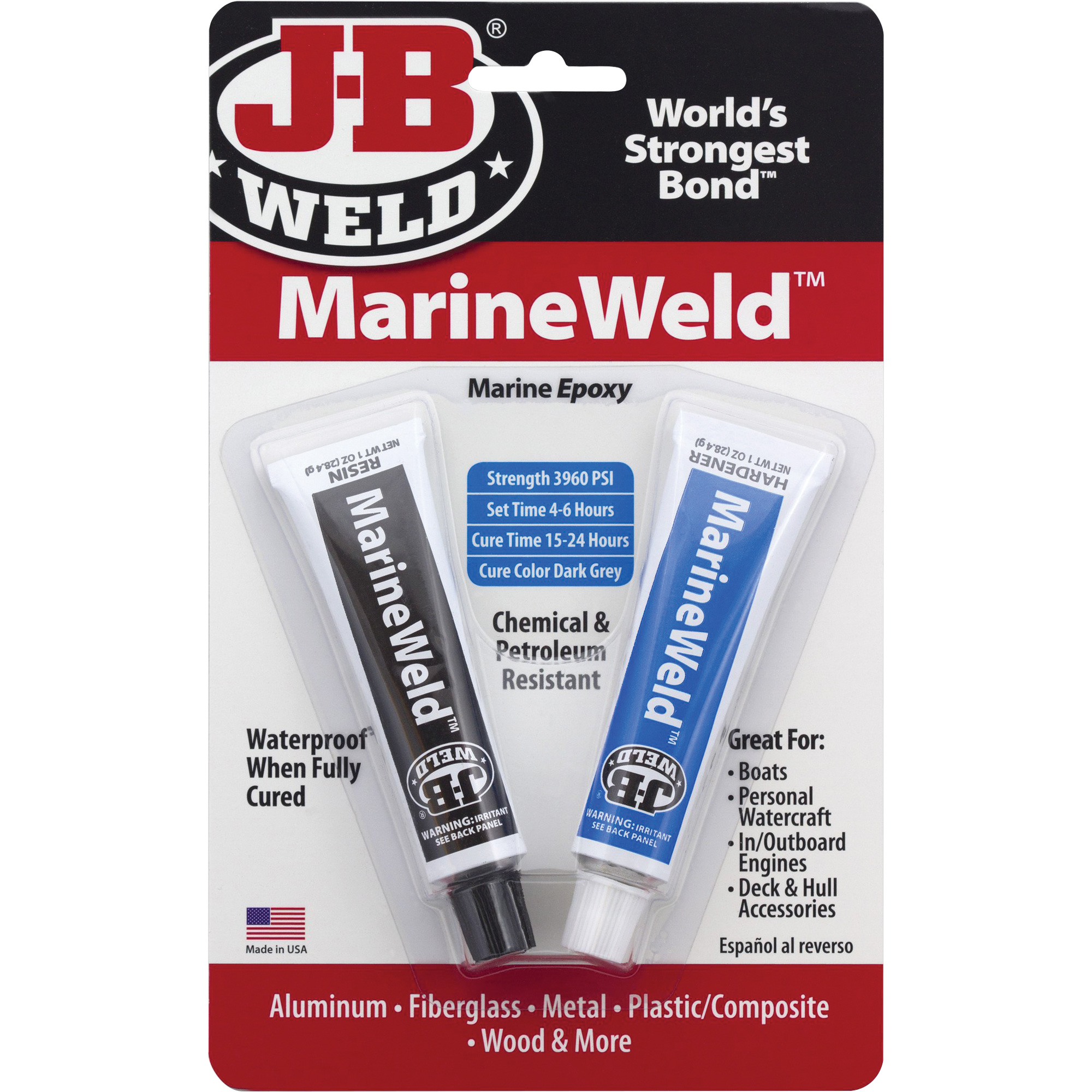 Colle époxyde de qualité marine, Deux composants, Tube, 3 oz., Gris