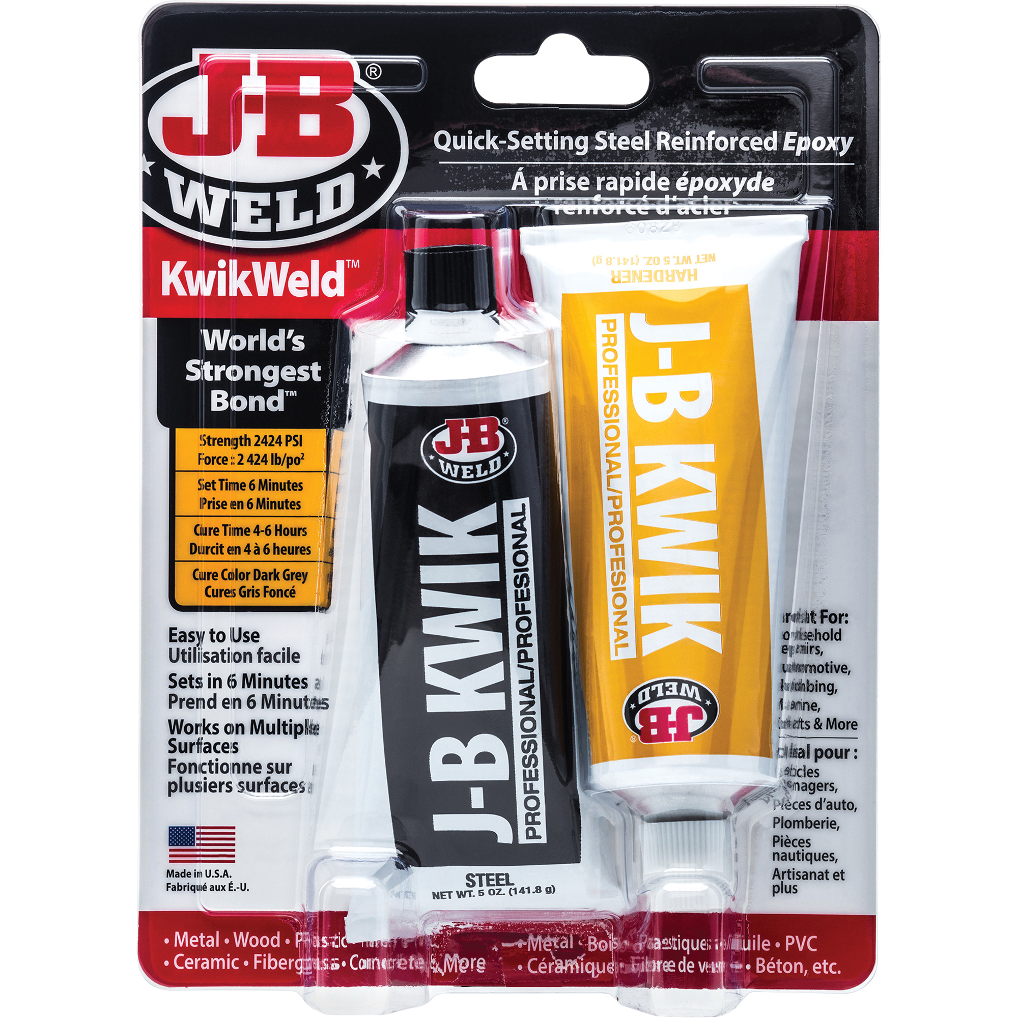 Colle époxyde KwikWeld, Deux composants, Tube, 10 oz, Gris