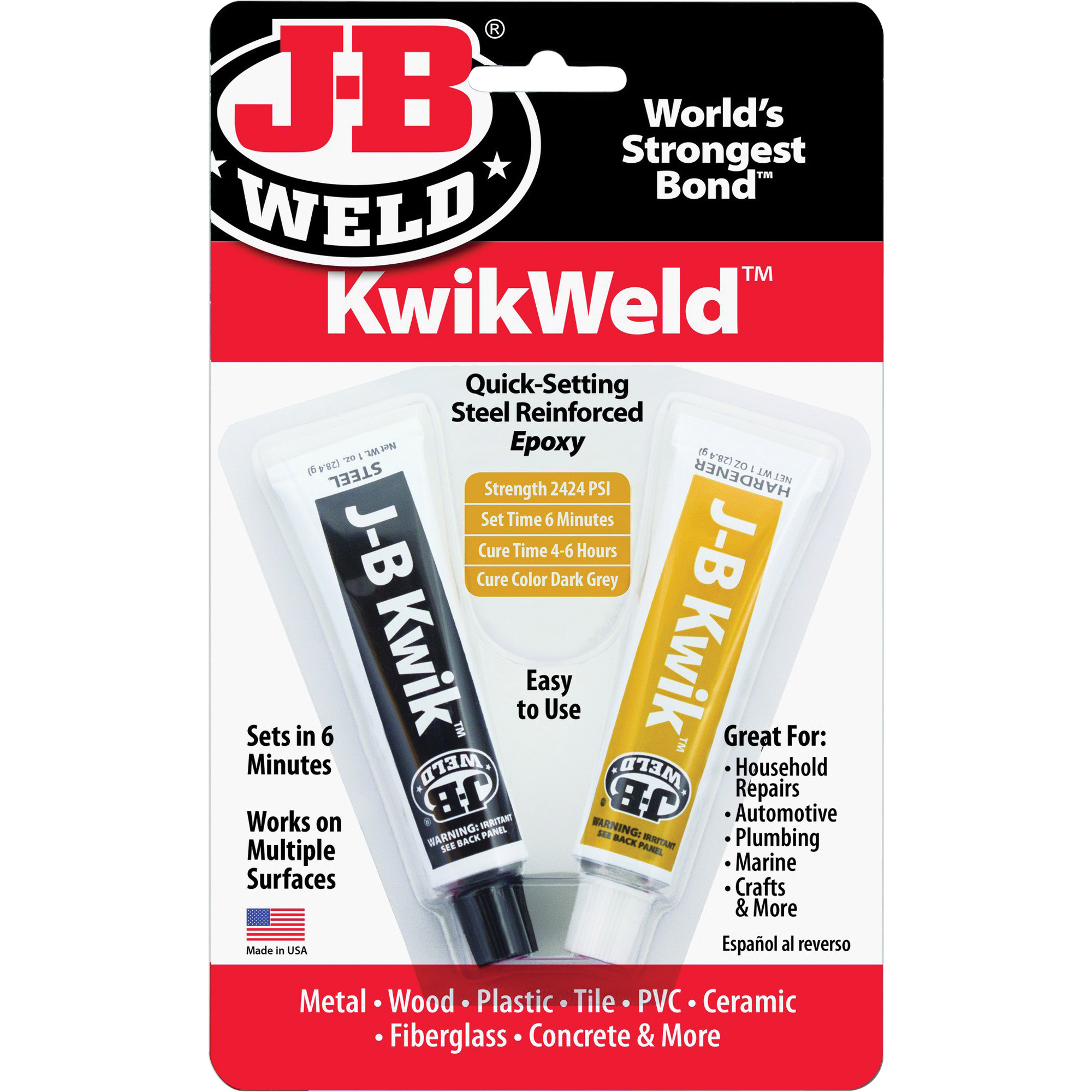 Colle époxyde KwikWeld, Deux composants, Tube, 2 oz, Gris