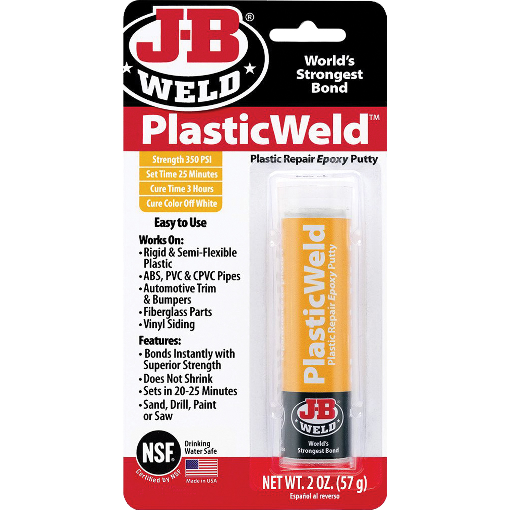 Colle époxyde PlasticWeld, 2 oz, Bâton, Blanc cassé