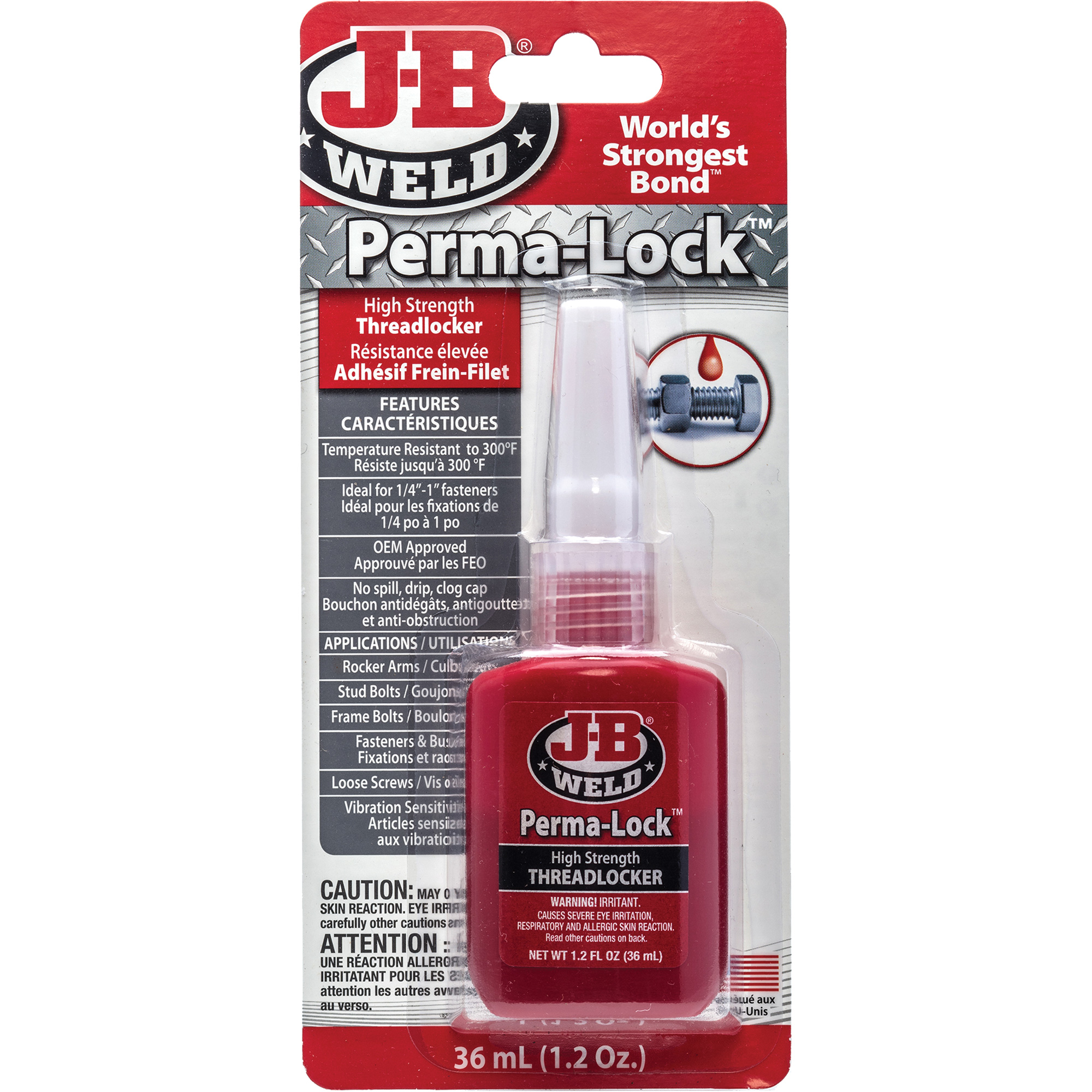 Composé de blocage Perma-Lock, Rouge, Élevé, 36 ml, Bouteille