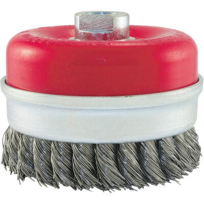 Brosse boisseau à fils liés et noués, 4" dia. x 5/8"-11 arbre
