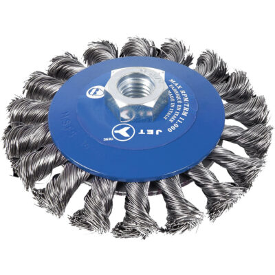 Brosse conique à mèches torsadées, Dia. 5", Fils 0,02", Arbre 5/8"-11NC