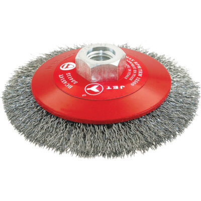 Brosse conique biseautée à fils sertis, haute performance, Dia. 4-1/2", Fils 0,014", Arbre 5/8"-11, Acier