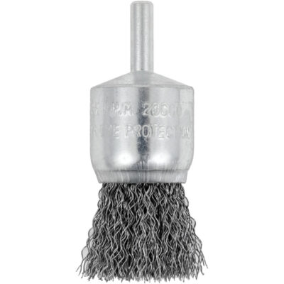 Brosse coupelle sertie montée sur tige, 1", Fils 0,012", Tige 1/4"