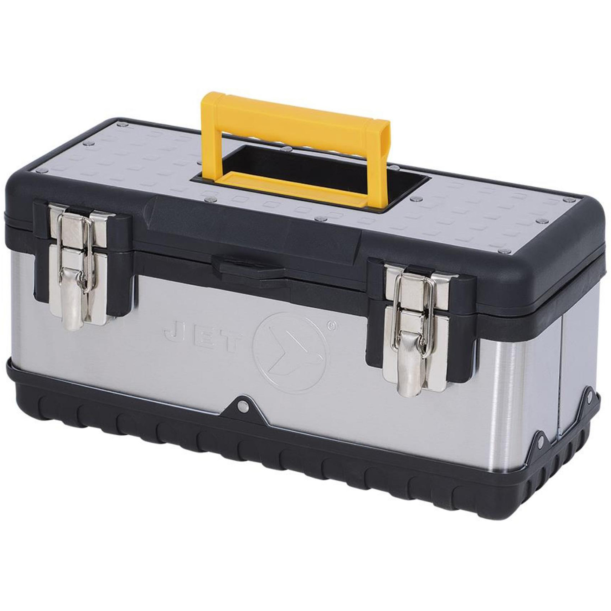 Coffre à outils portatif en acier inoxydable JPSTB-15, 6-1/4" P x 15" la x 7" h, Noir/Argent