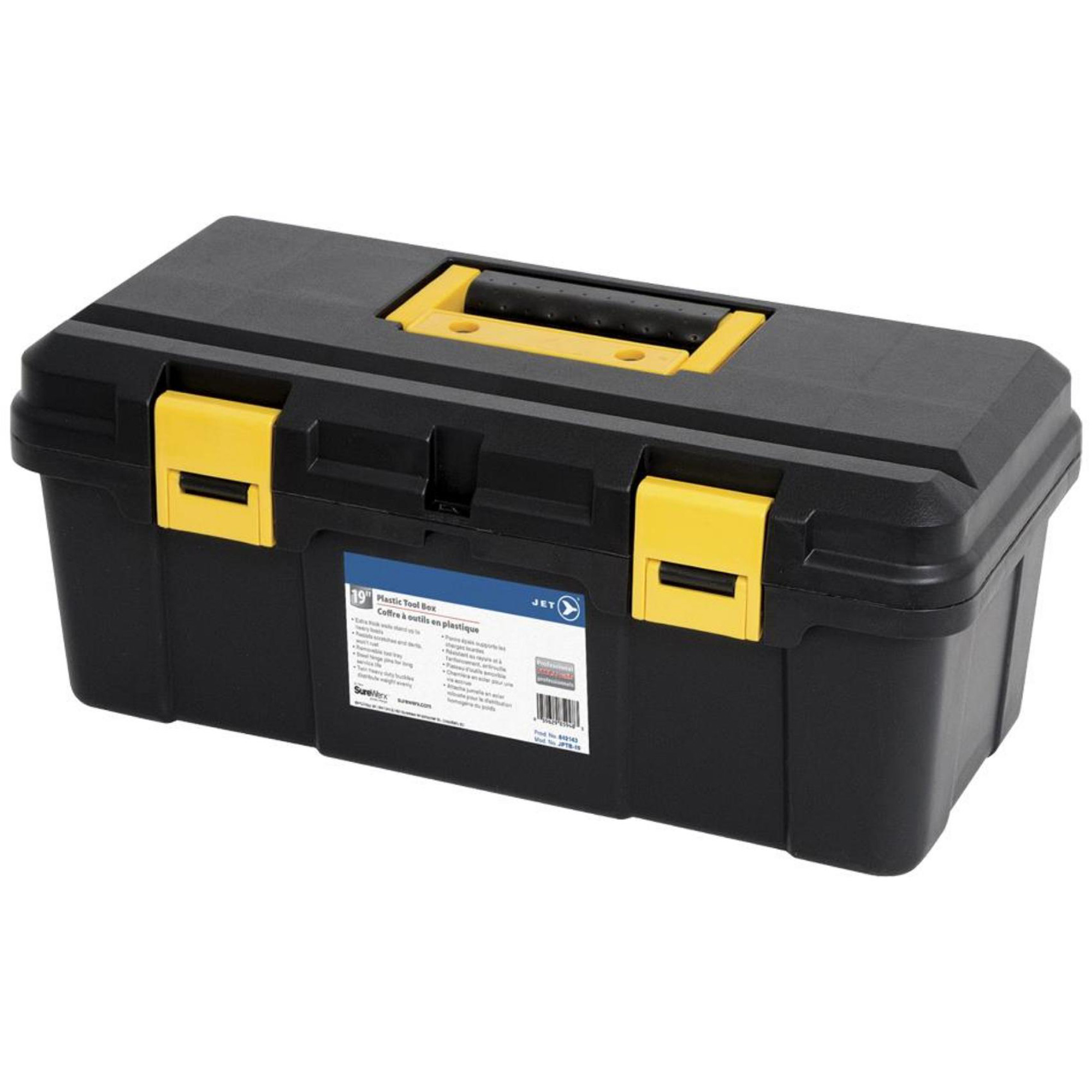Coffre à outils portatif en plastique JPTB-19, 19" la x 9" p x 8" h, Noir