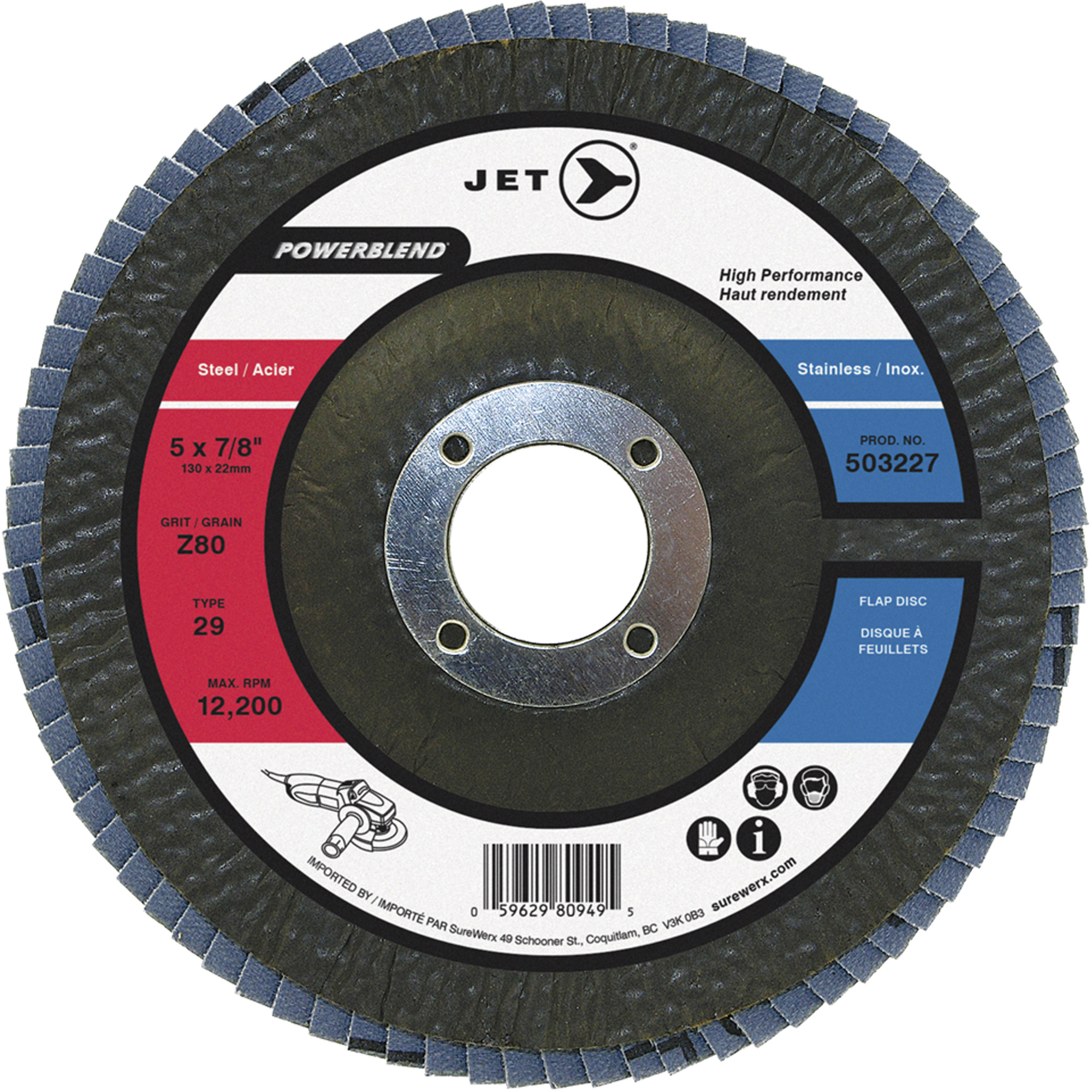 Disque à lamelles POWERBLEND, 5" x 7/8", Type 29, Grain Z40, Alumine de zirconium