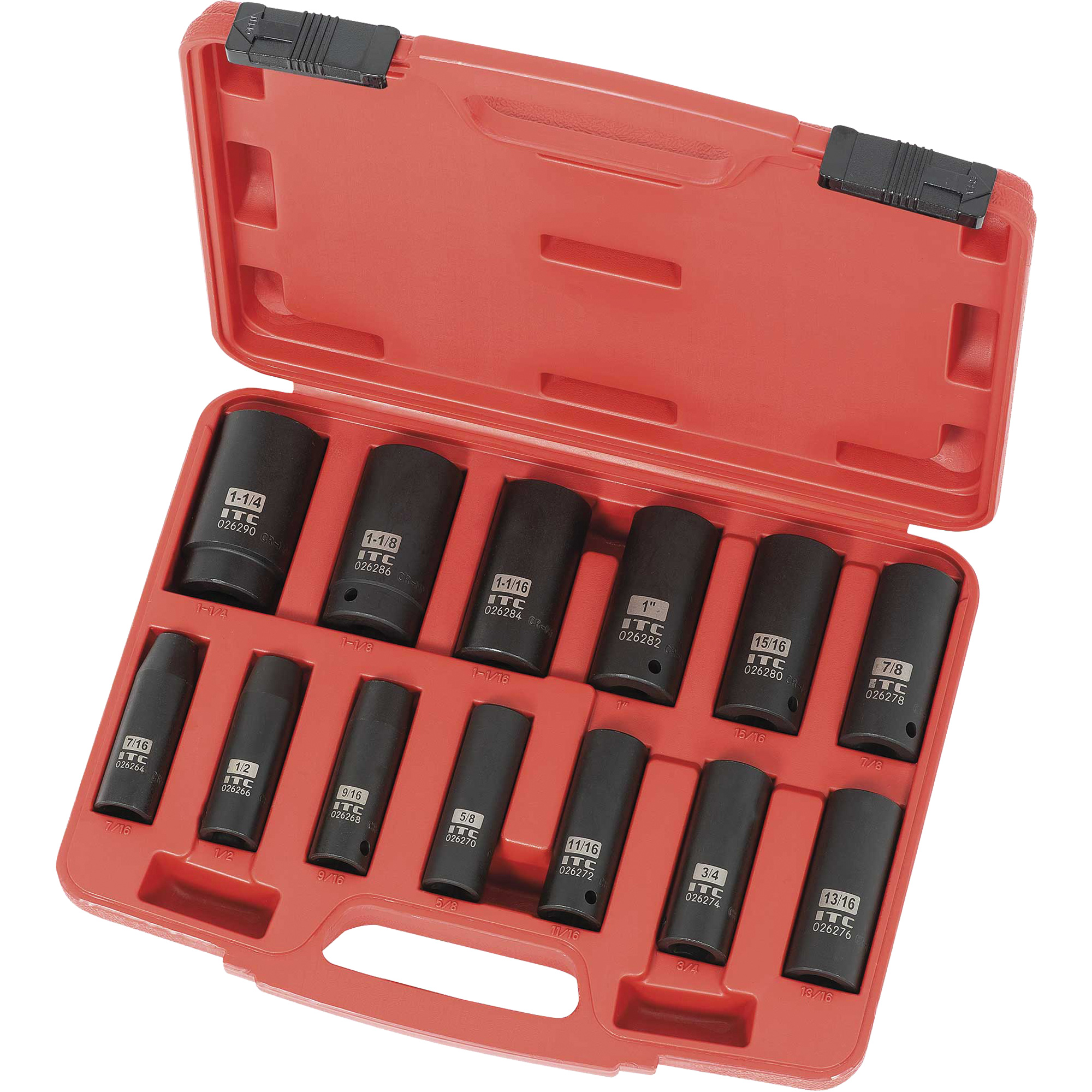 IPS-1312D Jeu de douilles SAE, 13 Mcx, Chocs, Prise de 1/2", Profond