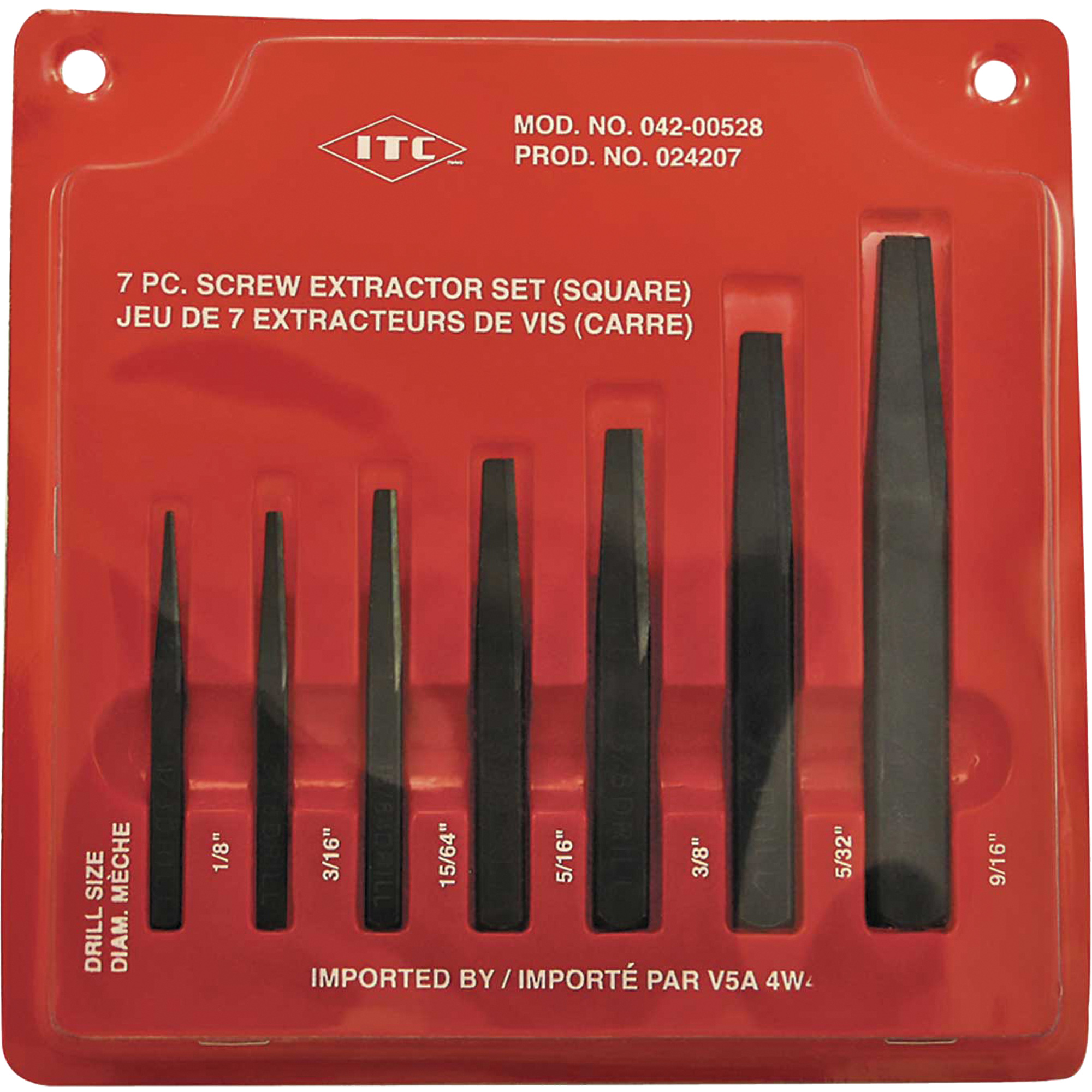 ISE-7 Ensemble d'extracteurs de vis carrées 7 pièces, Pour vis de 1/8" - 9/16"