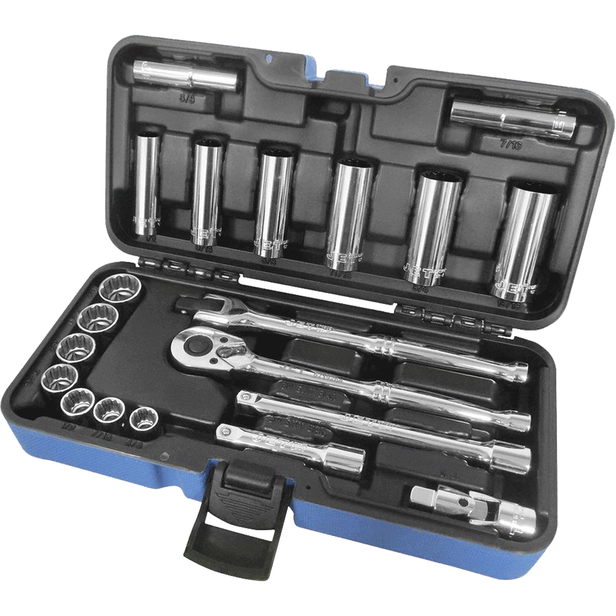 Jeu de clé à douille SAE à 12 pans, 21 Mcx, Prise de 3/8", Profond