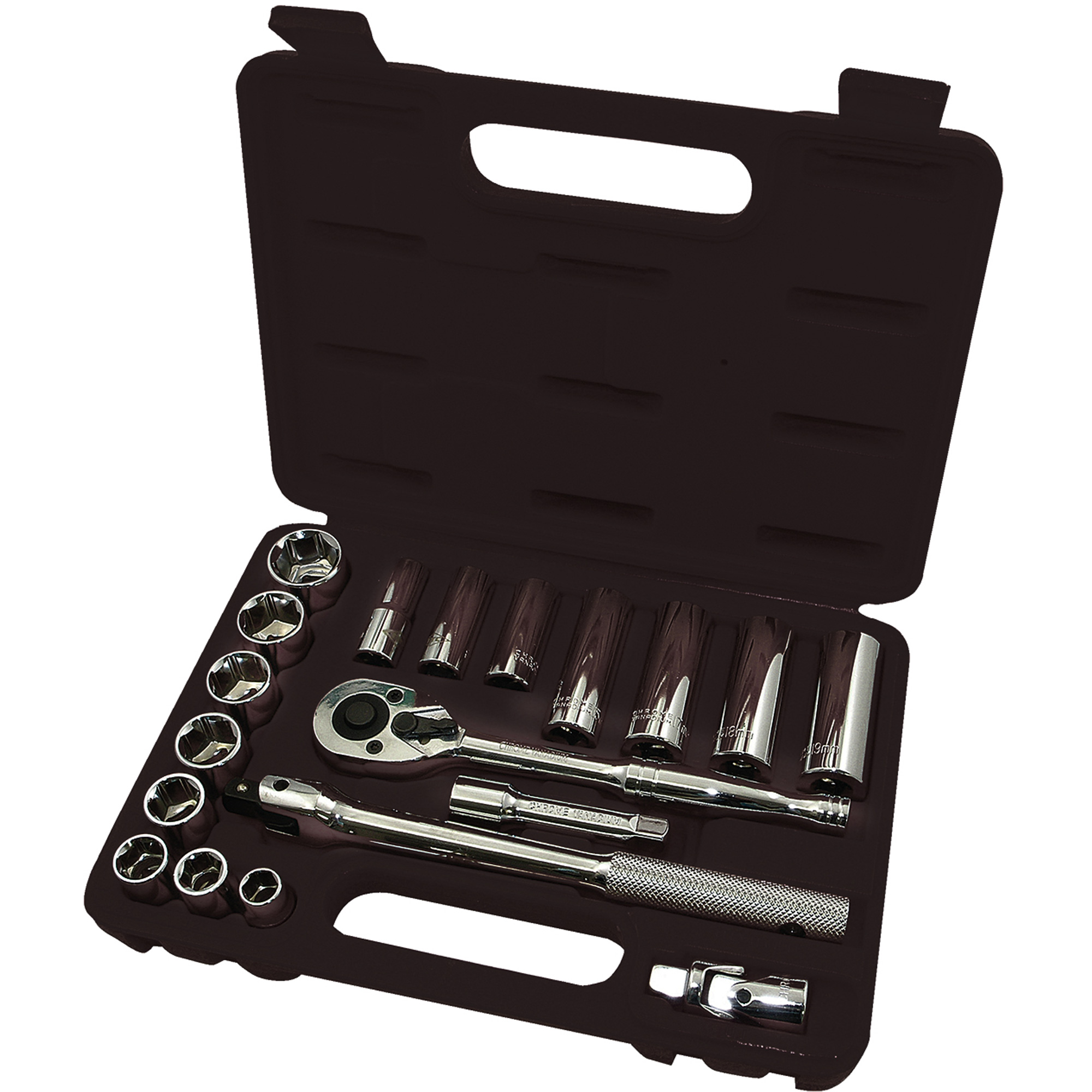 Jeu de douilles métriques à 6 pans ISK-3820M, 20 Mcx, Prise de 3/8", Profond