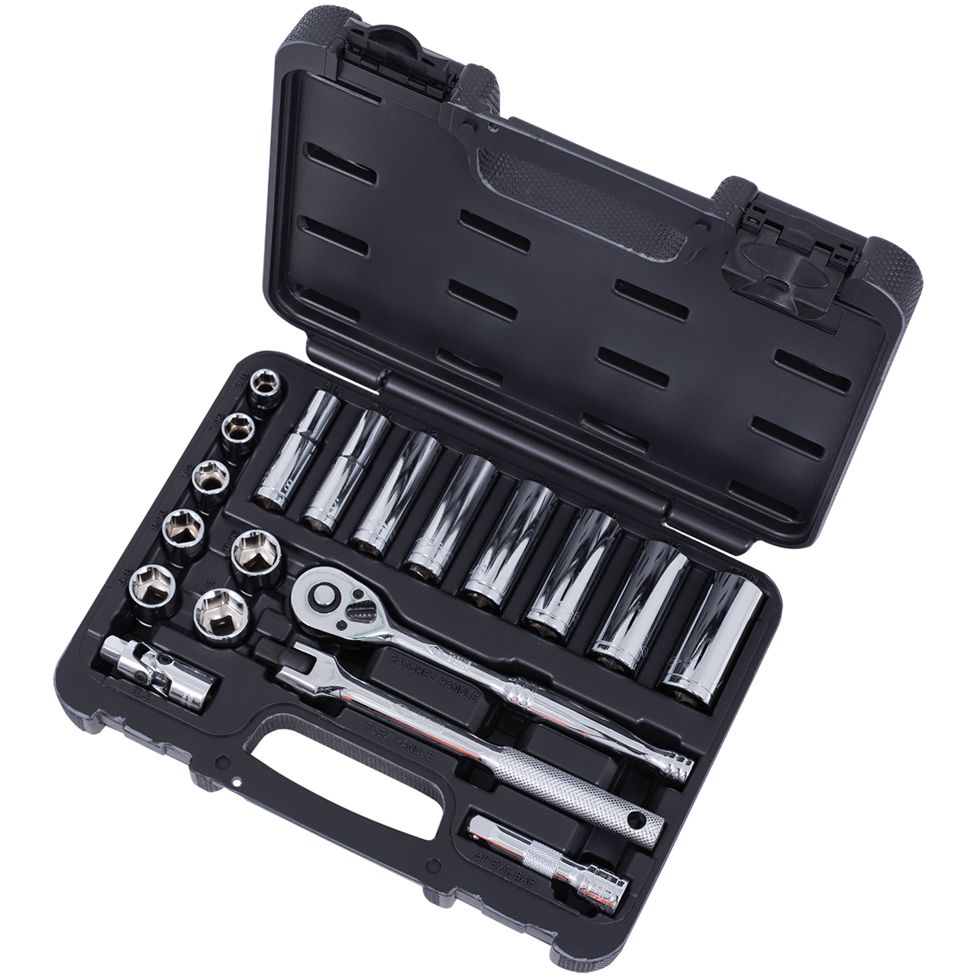 Jeu de douilles SAE, 20 Mcx, Prise de 3/8", Profond