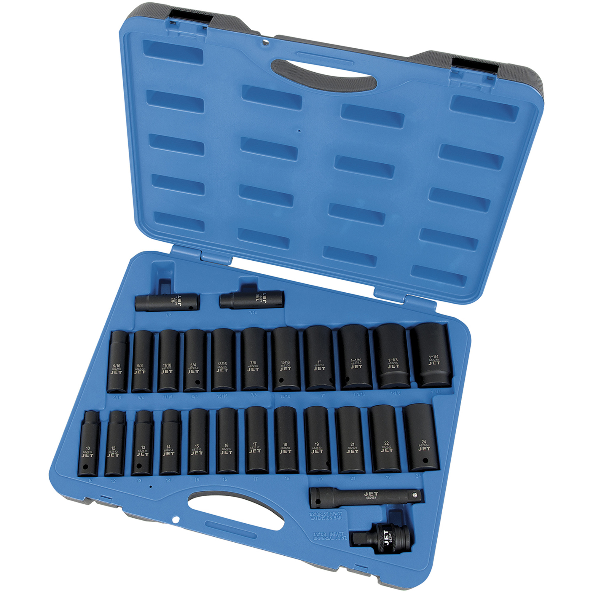Jeu de douilles SAE/métriques PS2712DC, 27 Mcx, Chocs, Prise de 1/2", Profond