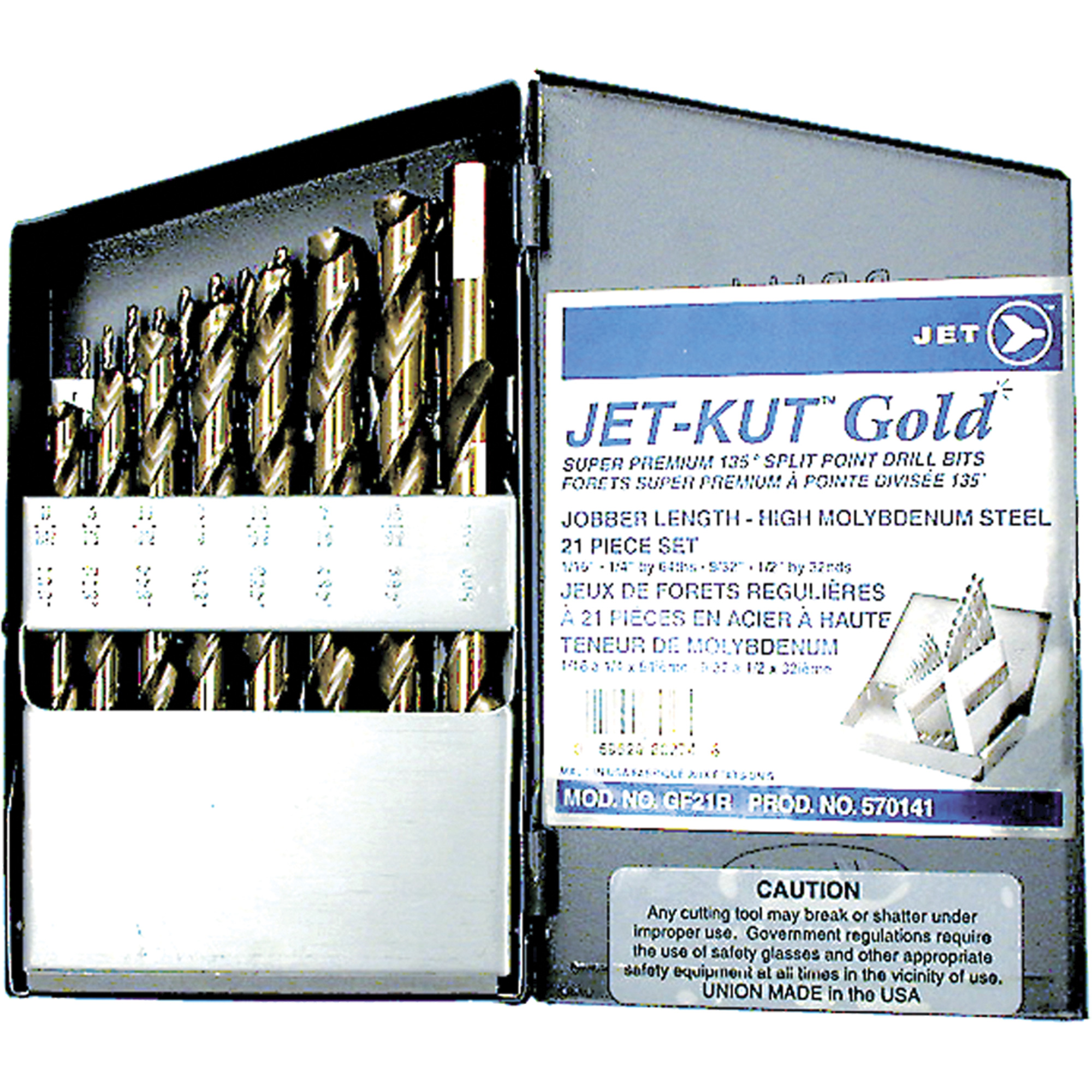 Jeu de forets de première qualité GF21R Jet-KutMD GOLD, 21 morceaux, Acier