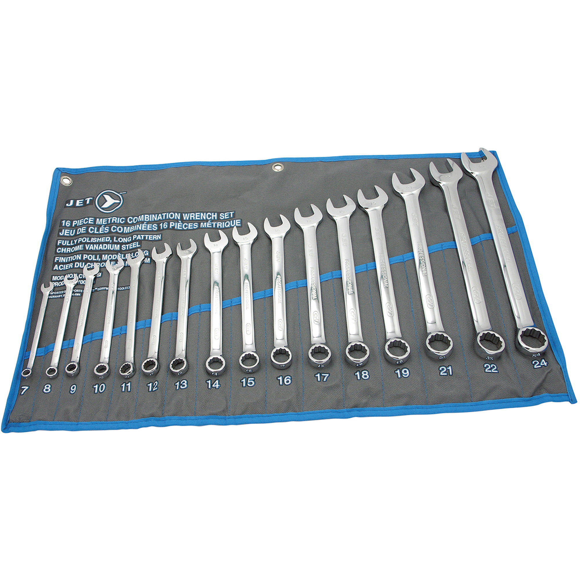 Jeux de clés mixtes combinées longues entièrement polies, Combinaison, 16 morceaux, Métrique
